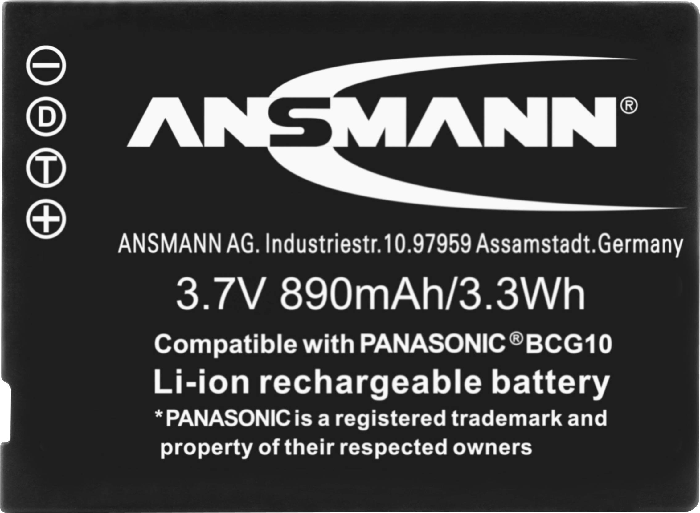 Ansmann DMW-BCG10 Kamera-Akku ersetzt Original-Akku (Kamera) DMW-BCG10e, DMW-BCG10 3.7V 890 mAh