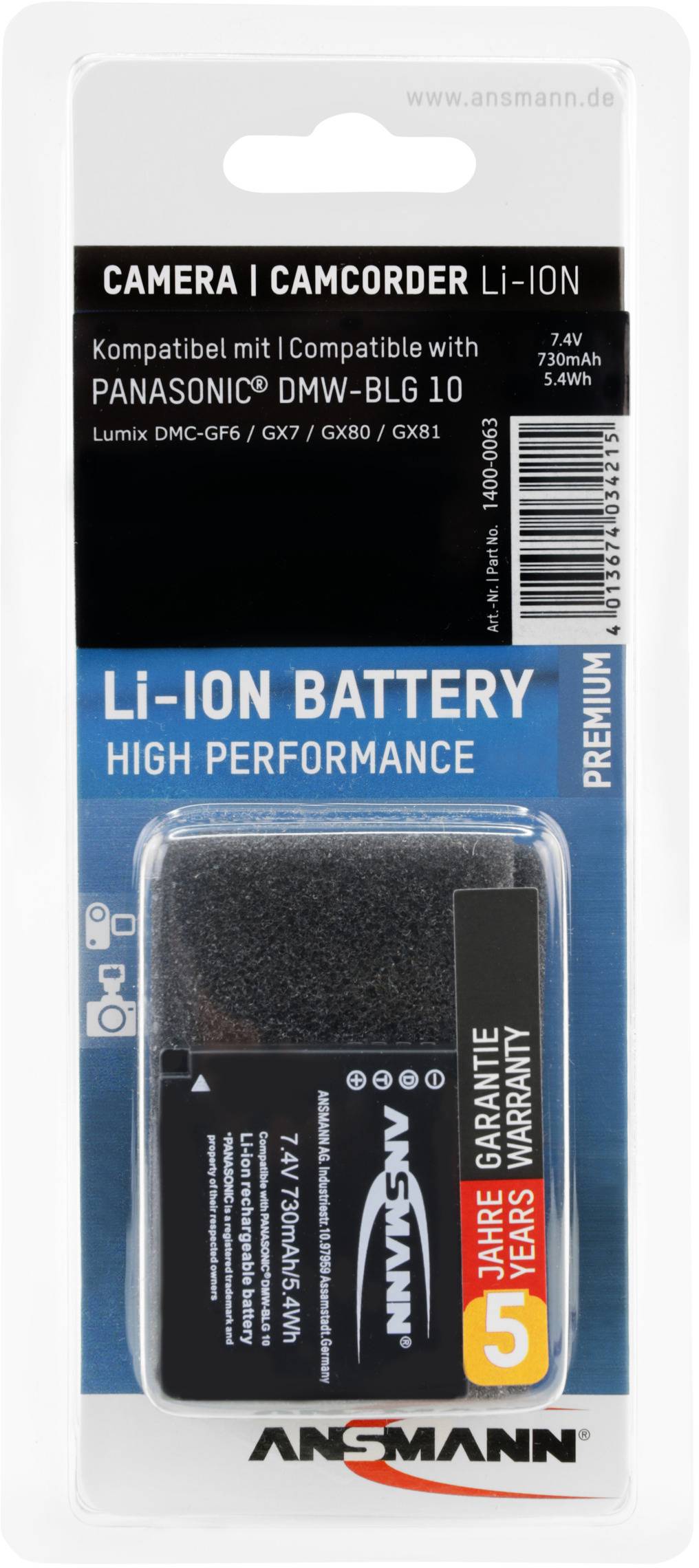 Ansmann A-Pan DMW-BLG 10 Kamera-Akku ersetzt Original-Akku (Kamera) DMW-BLG10E 7.4 V 730 mAh
