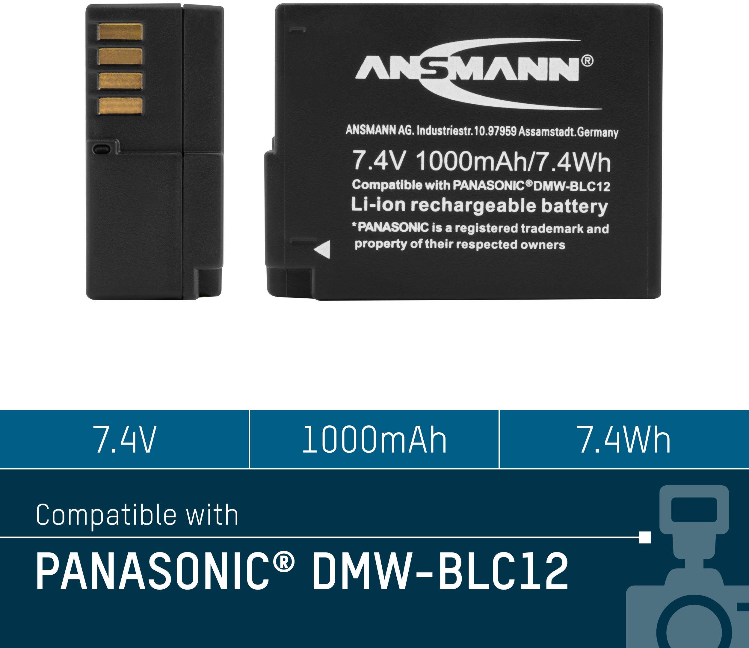 Ansmann A-Pan DMW-BLC12 Kamera-Akku ersetzt Original-Akku (Kamera) DMW-BLC12E 7.4V 1000 mAh