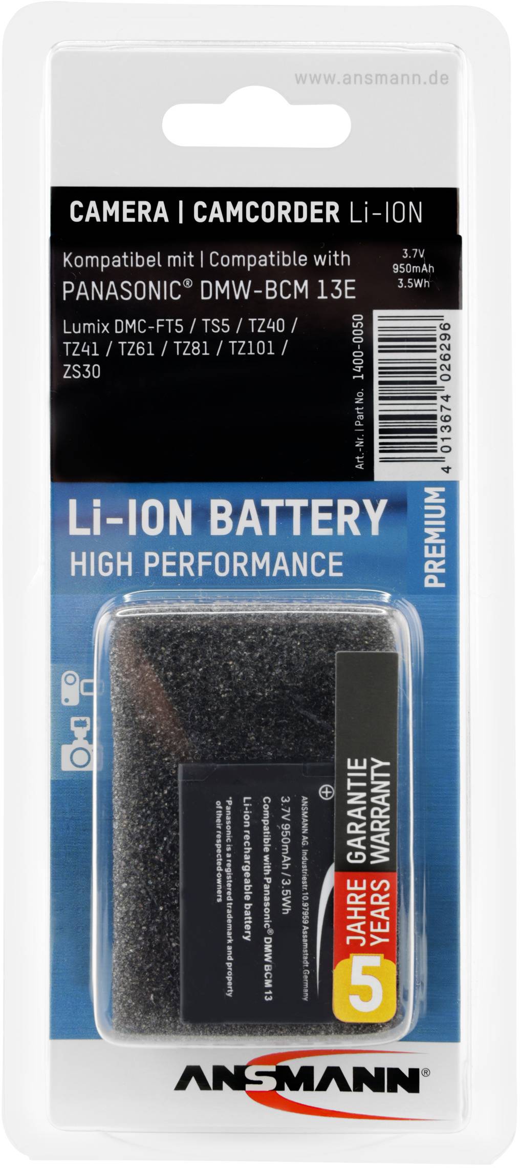 Ansmann A-Pan DMW-BCM 13E Kamera-Akku ersetzt Original-Akku (Kamera) DMW-BCM13E 3.7 V 950 mAh