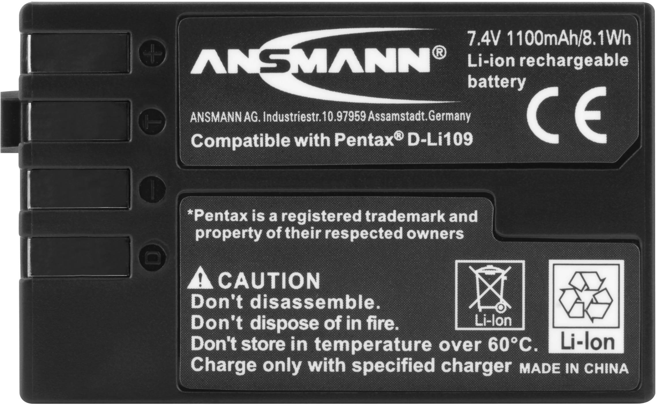 Ansmann A-Pen D-Li 109 Kamera-Akku ersetzt Original-Akku (Kamera) D-LI109 7.4 V 1100 mAh