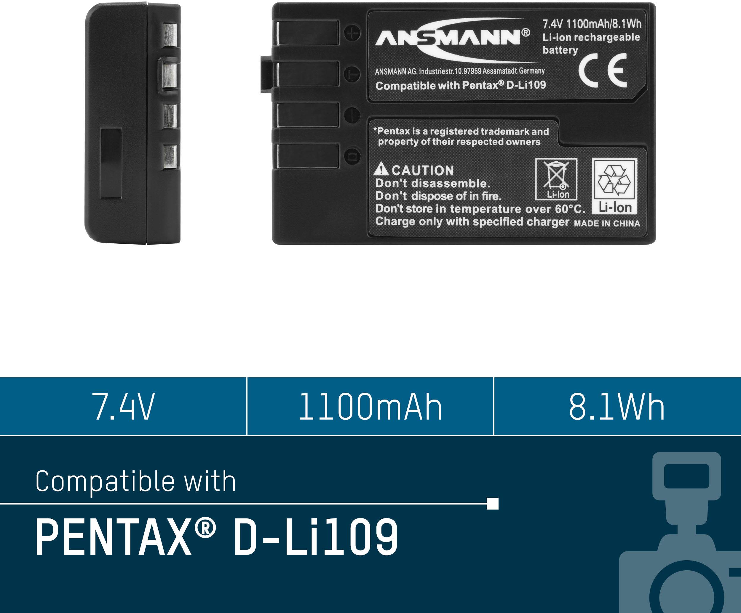 Ansmann A-Pen D-Li 109 Kamera-Akku ersetzt Original-Akku (Kamera) D-LI109 7.4V 1100 mAh