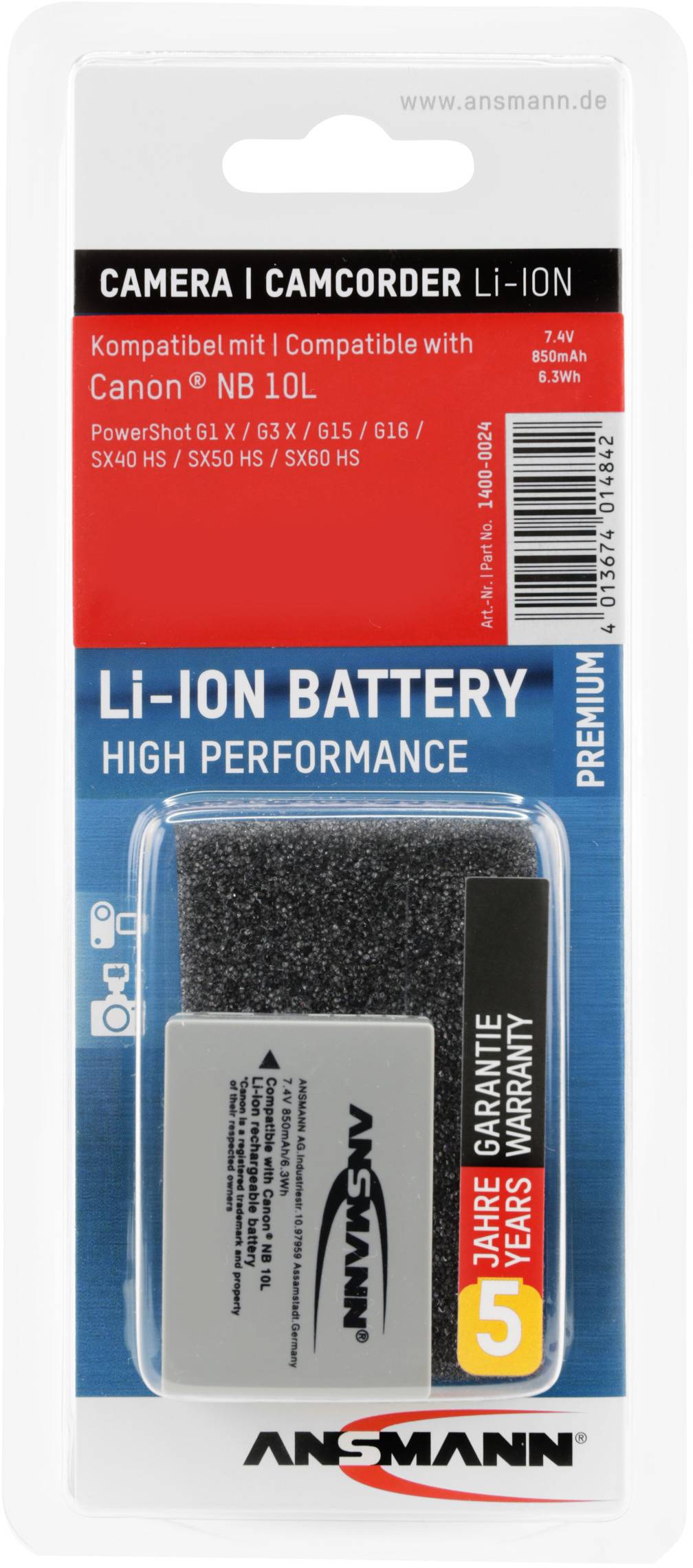 Ansmann A-Can NB 10L Kamera-Akku ersetzt Original-Akku (Kamera) NB-10L 7.4V 850 mAh