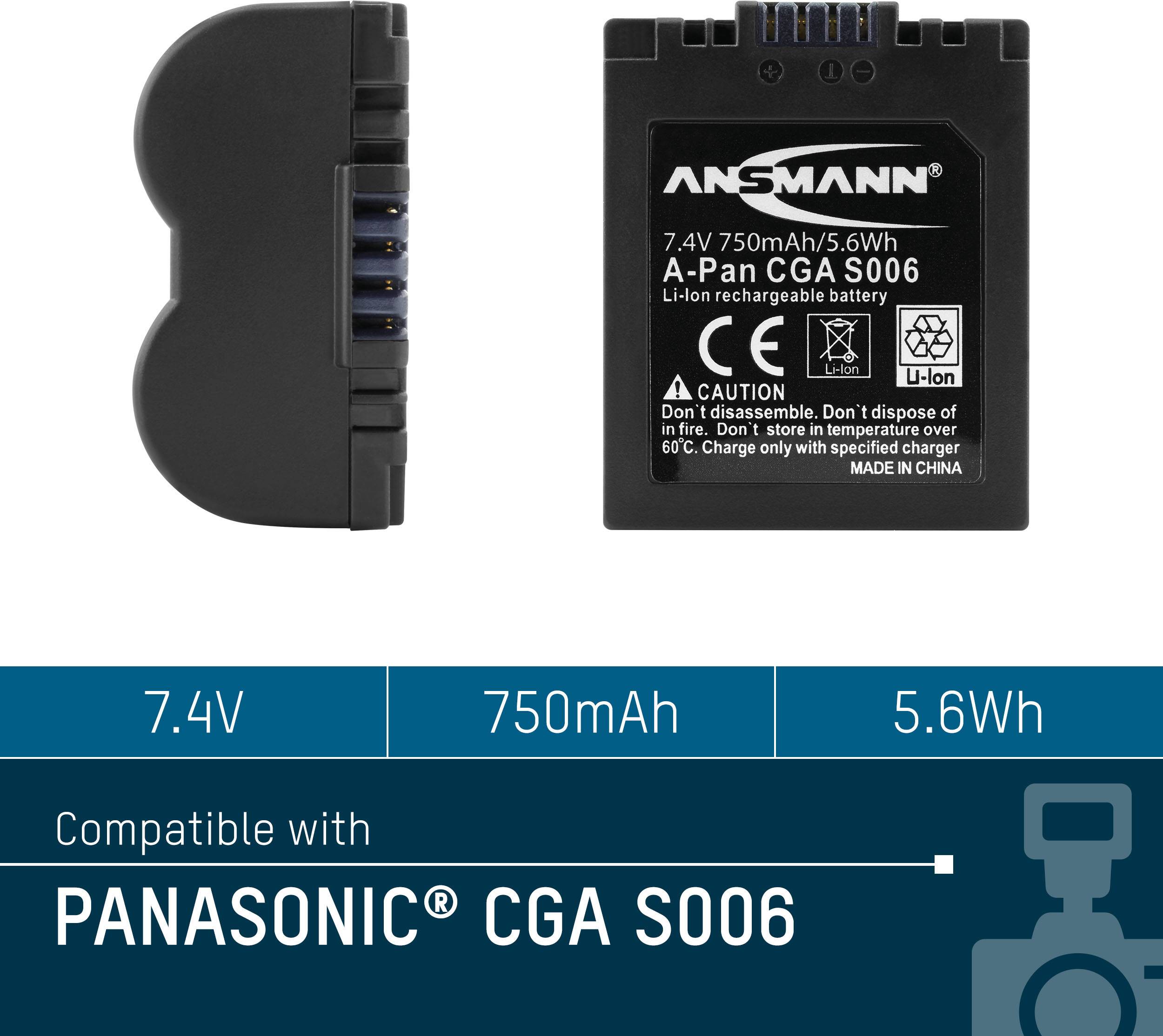 Ansmann A-Pan CGA S006 Kamera-Akku ersetzt Original-Akku (Kamera) CGA-S006, DMW-BMA7 7.4 V 750 mAh