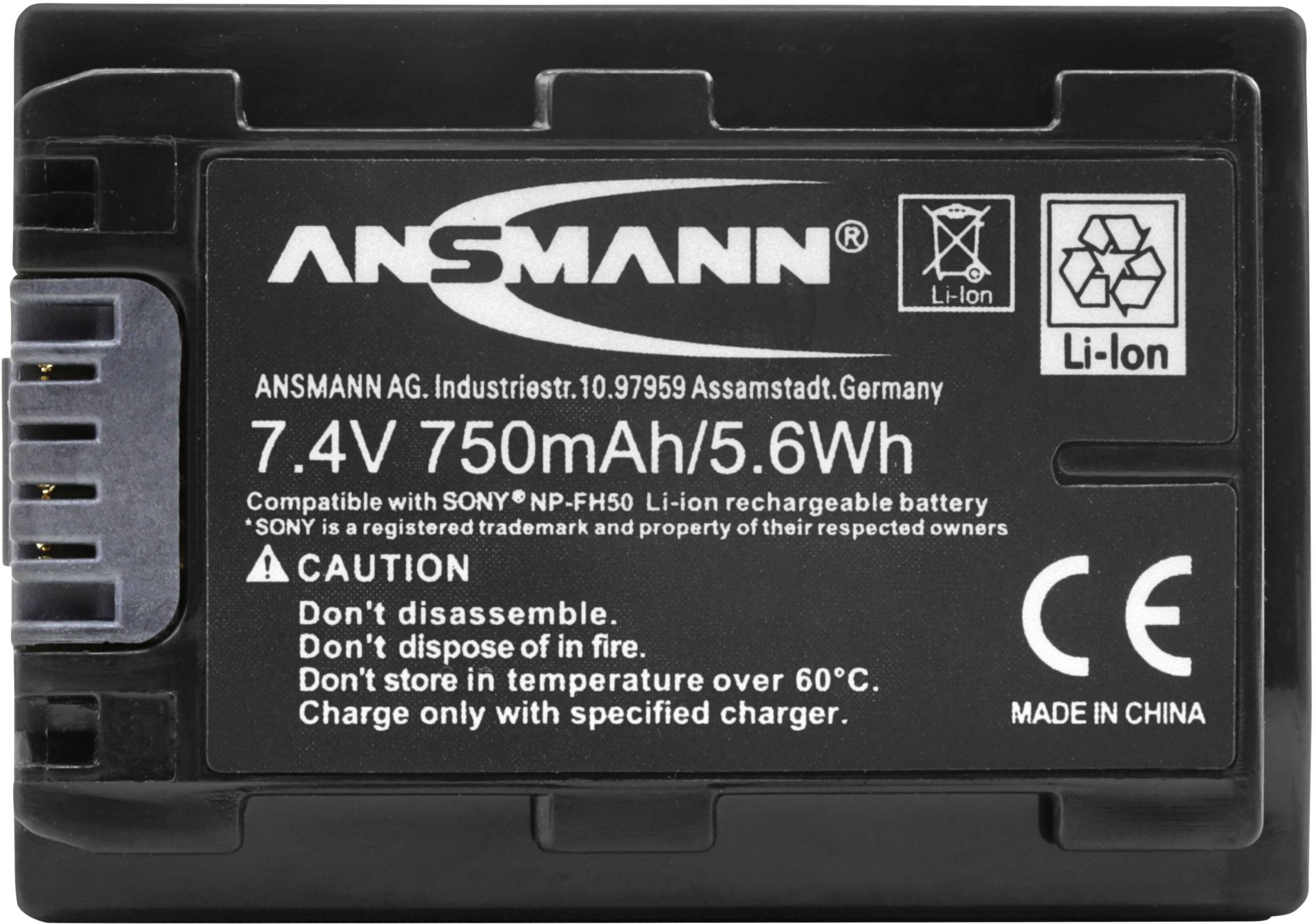 Ansmann A-Son NP FH 50 Kamera-Akku ersetzt Original-Akku (Kamera) NP-FH50 7.4V 750 mAh