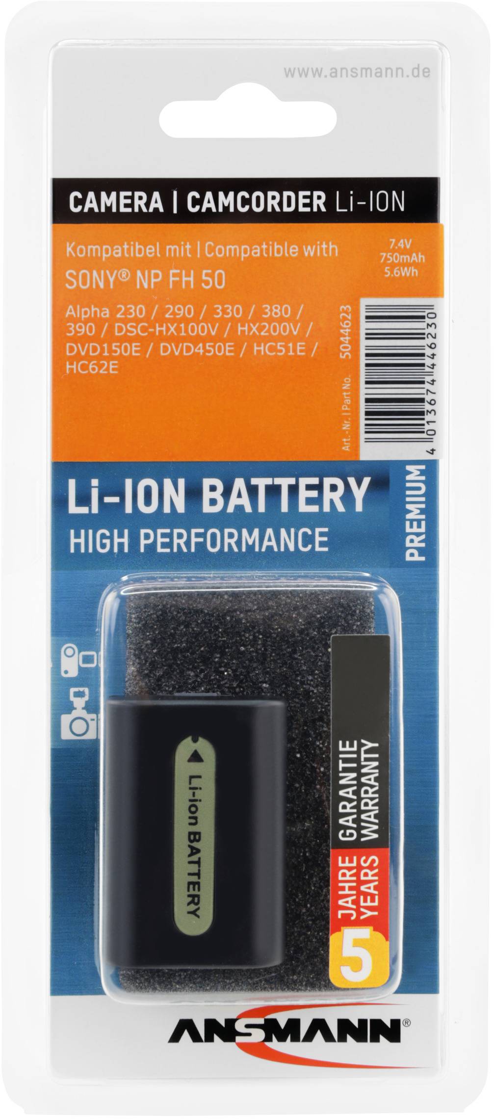 Ansmann A-Son NP FH 50 Kamera-Akku ersetzt Original-Akku (Kamera) NP-FH50 7.4V 750 mAh