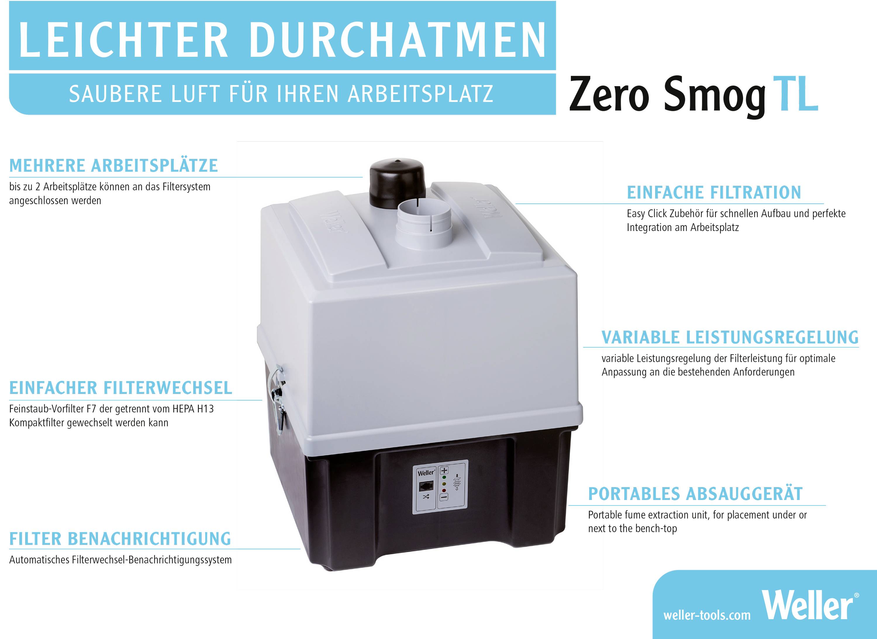 Weller Zero Smog TL Kit 2 FN Lötrauchabsaugung 230 V 120 W 190 m³/h