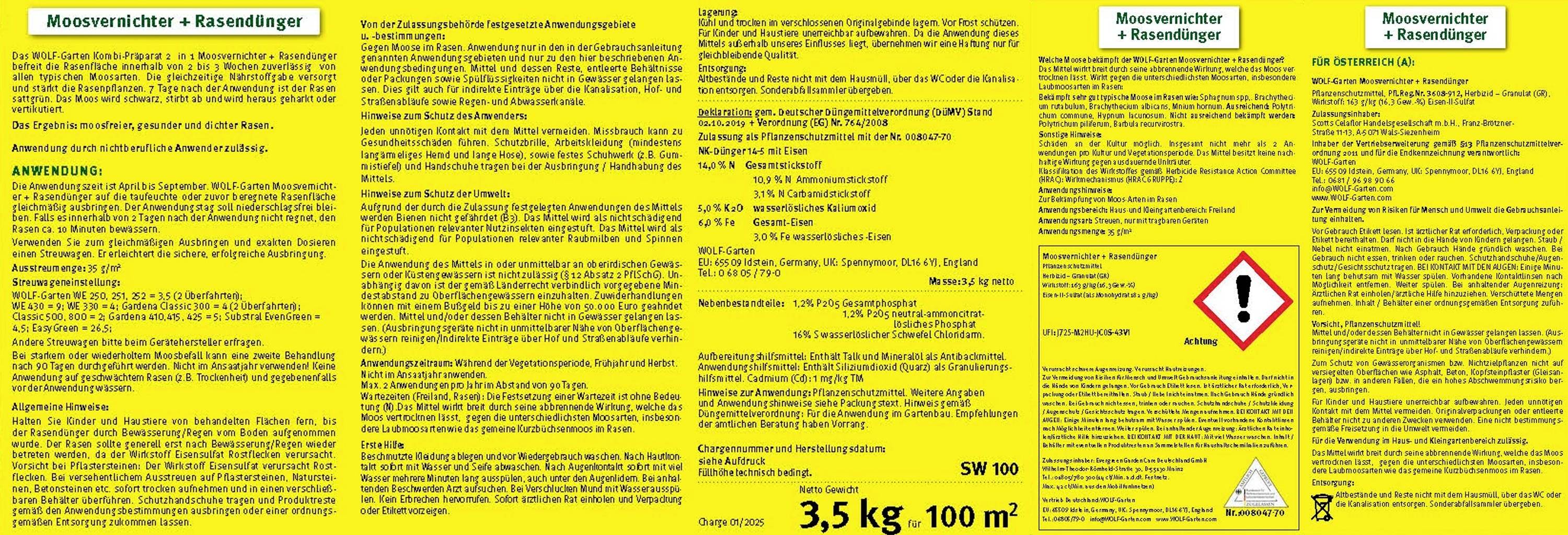 WOLF-Garten 3841020 Moosvernichter + Rasendünger SW 100 1St.