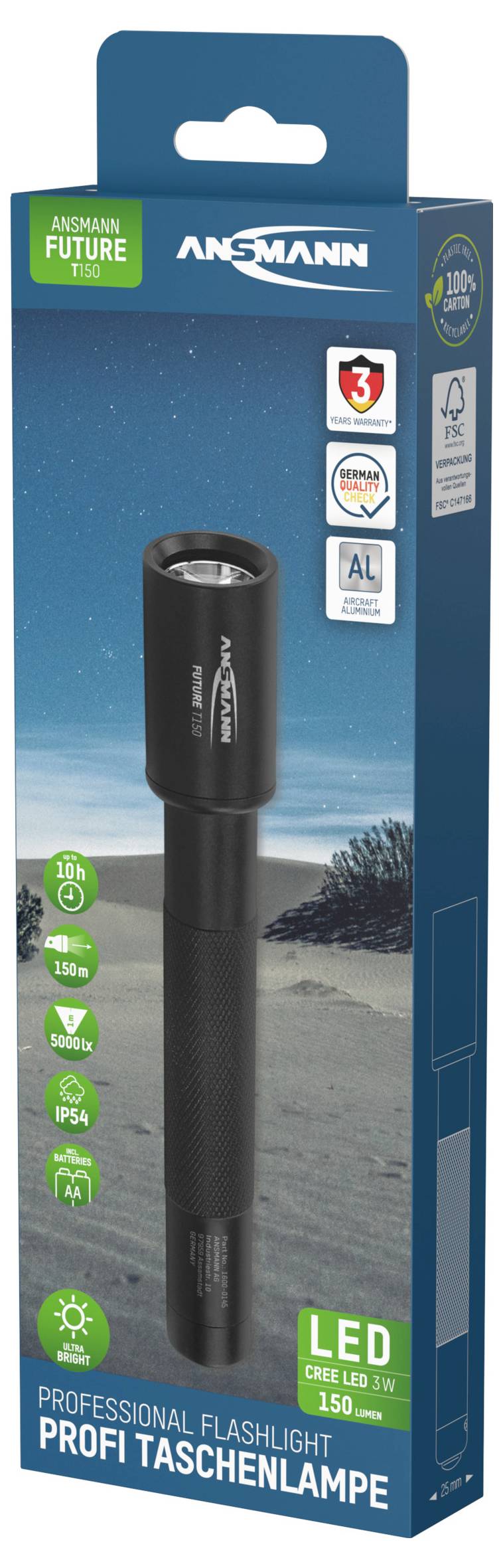 Ansmann T150 LED Taschenlampe batteriebetrieben 150lm 10h 100g