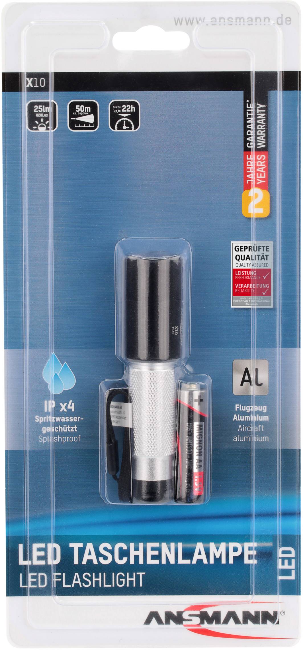 Ansmann X10 LED Mini-Taschenlampe mit Handschlaufe batteriebetrieben 25 lm 22 h 75 g
