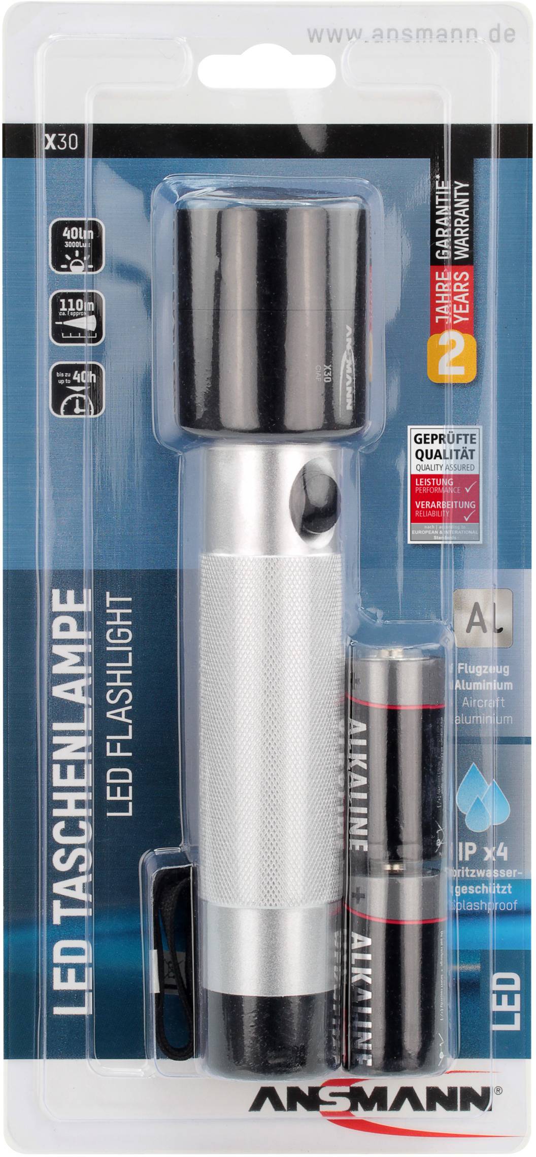 Ansmann IR X30 LED Taschenlampe mit Handschlaufe batteriebetrieben 40 lm 40 h 363 g