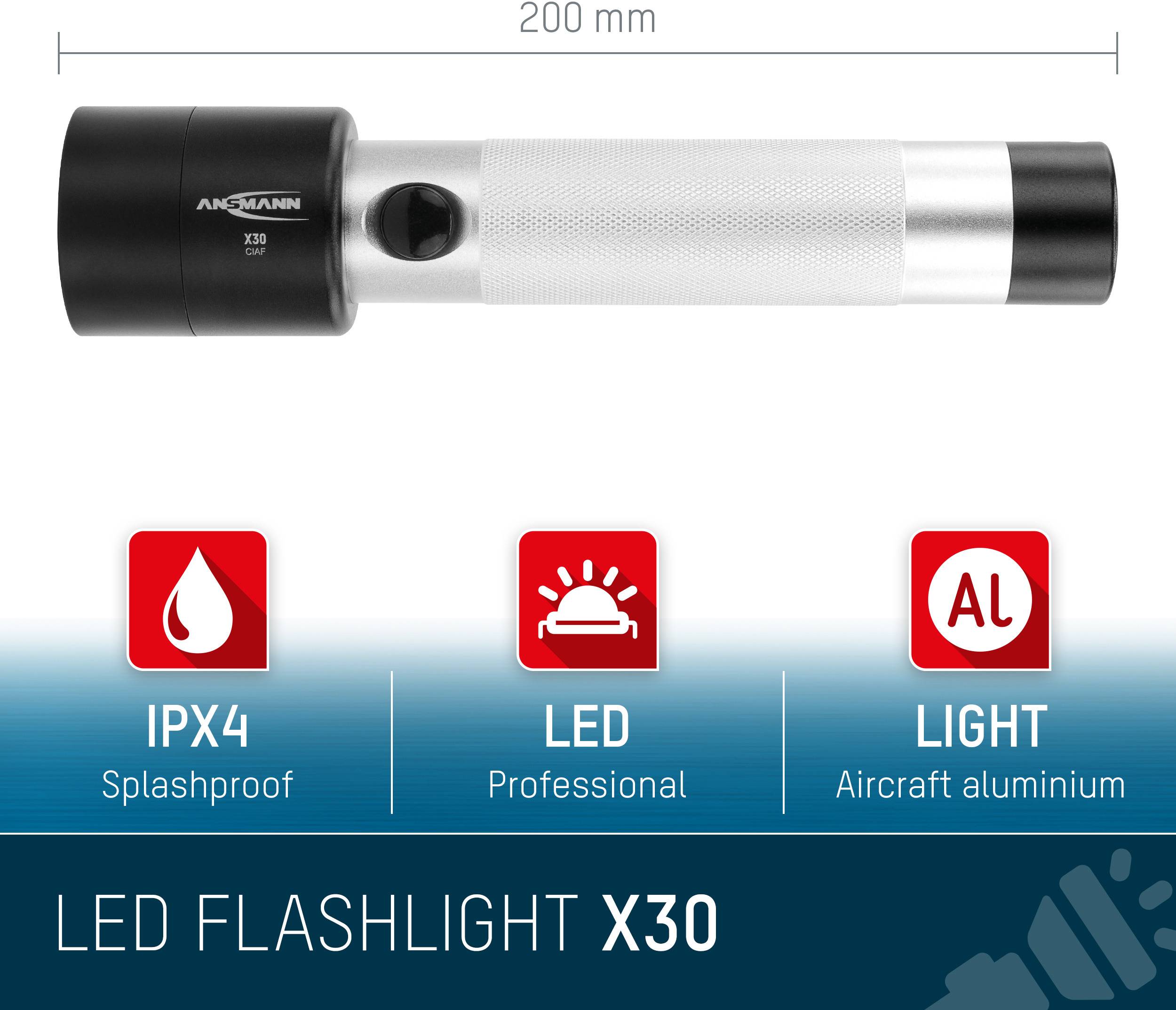 Ansmann IR X30 LED Taschenlampe mit Handschlaufe batteriebetrieben 40 lm 40 h 363 g