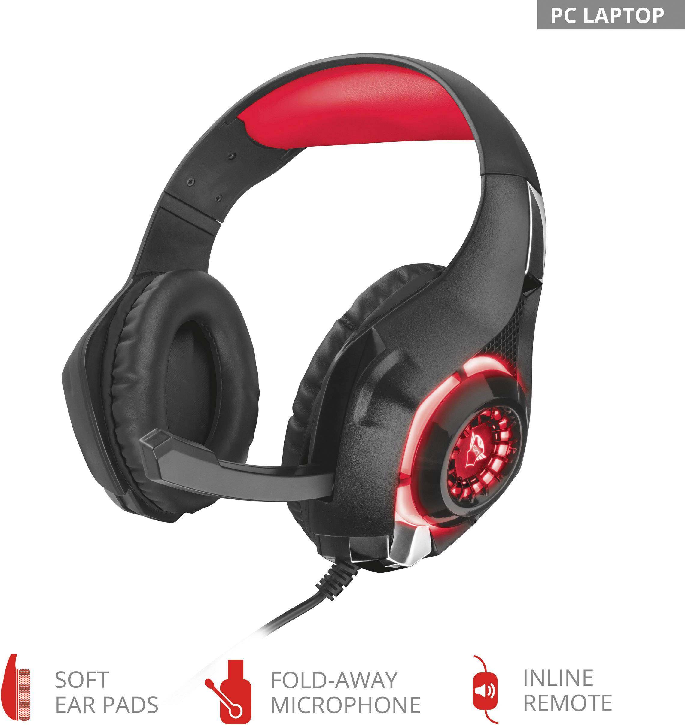 Trust Nero GXT 313 Gaming Over Ear Headset kabelgebunden Stereo Schwarz, Rot Lautstärkeregelung, Mikrofon-Stummschaltung