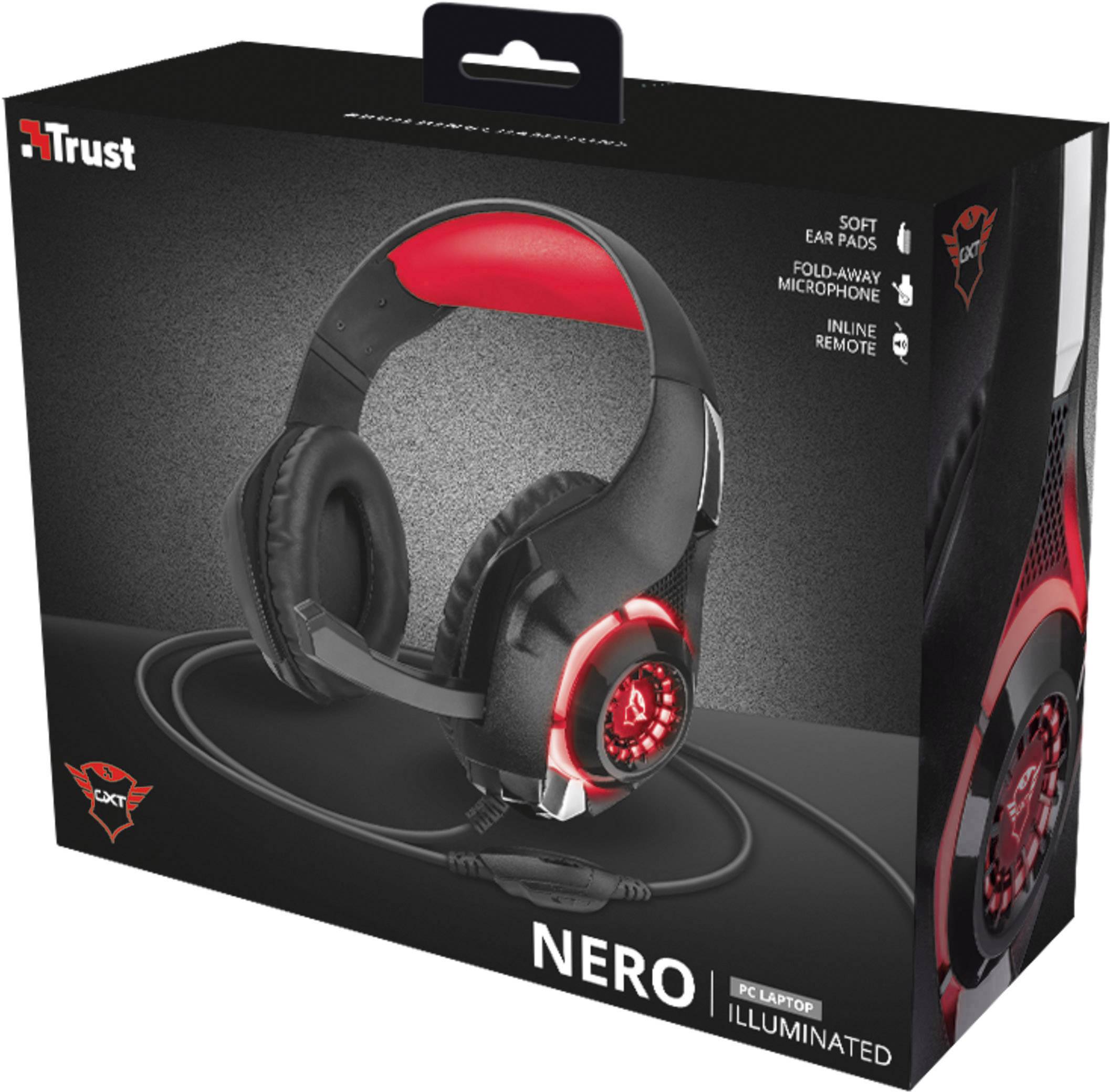 Trust Nero GXT 313 Gaming Over Ear Headset kabelgebunden Stereo Schwarz, Rot Lautstärkeregelung, Mikrofon-Stummschaltung