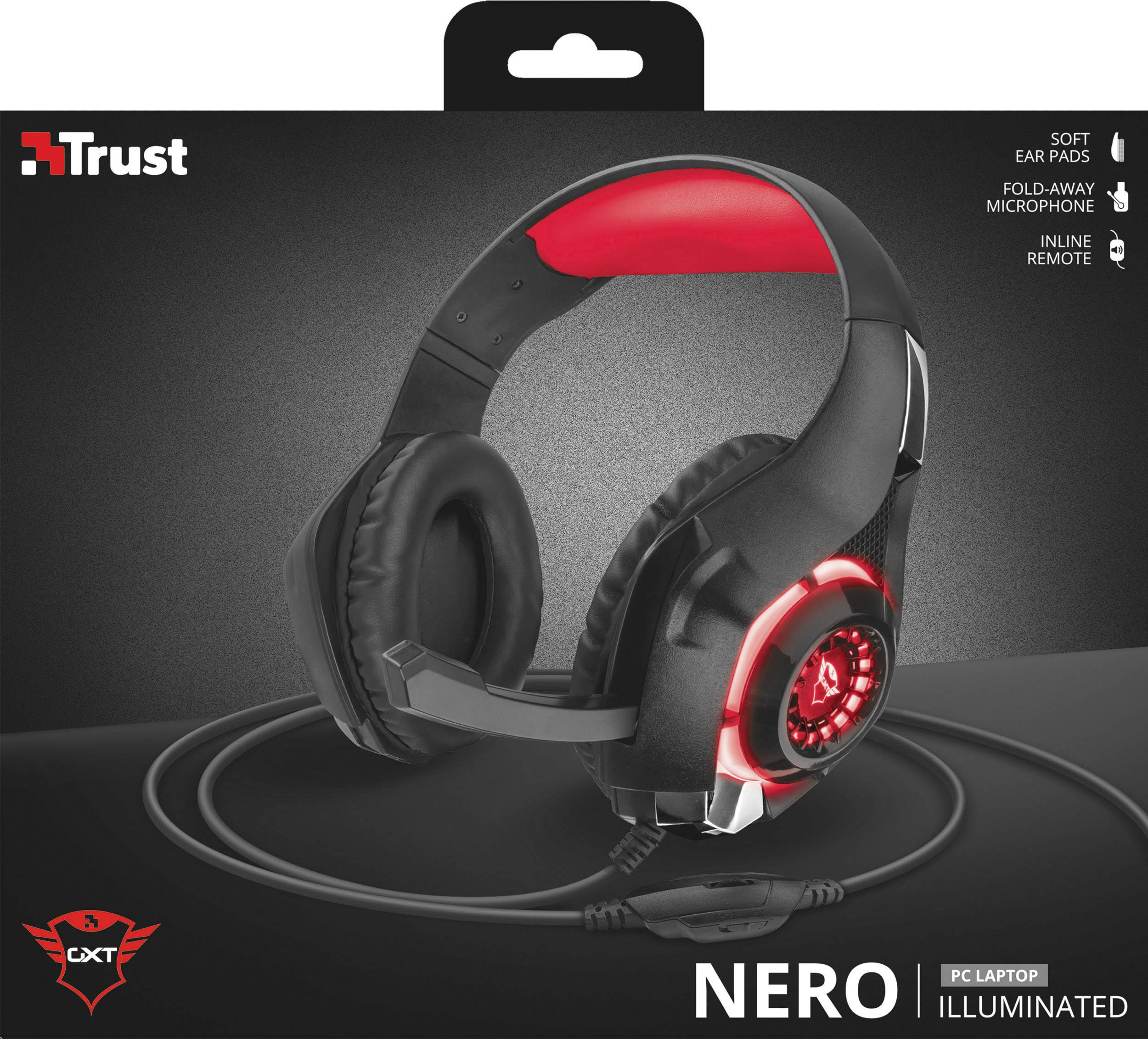 Trust Nero GXT 313 Gaming Over Ear Headset kabelgebunden Stereo Schwarz, Rot Lautstärkeregelung, Mikrofon-Stummschaltung