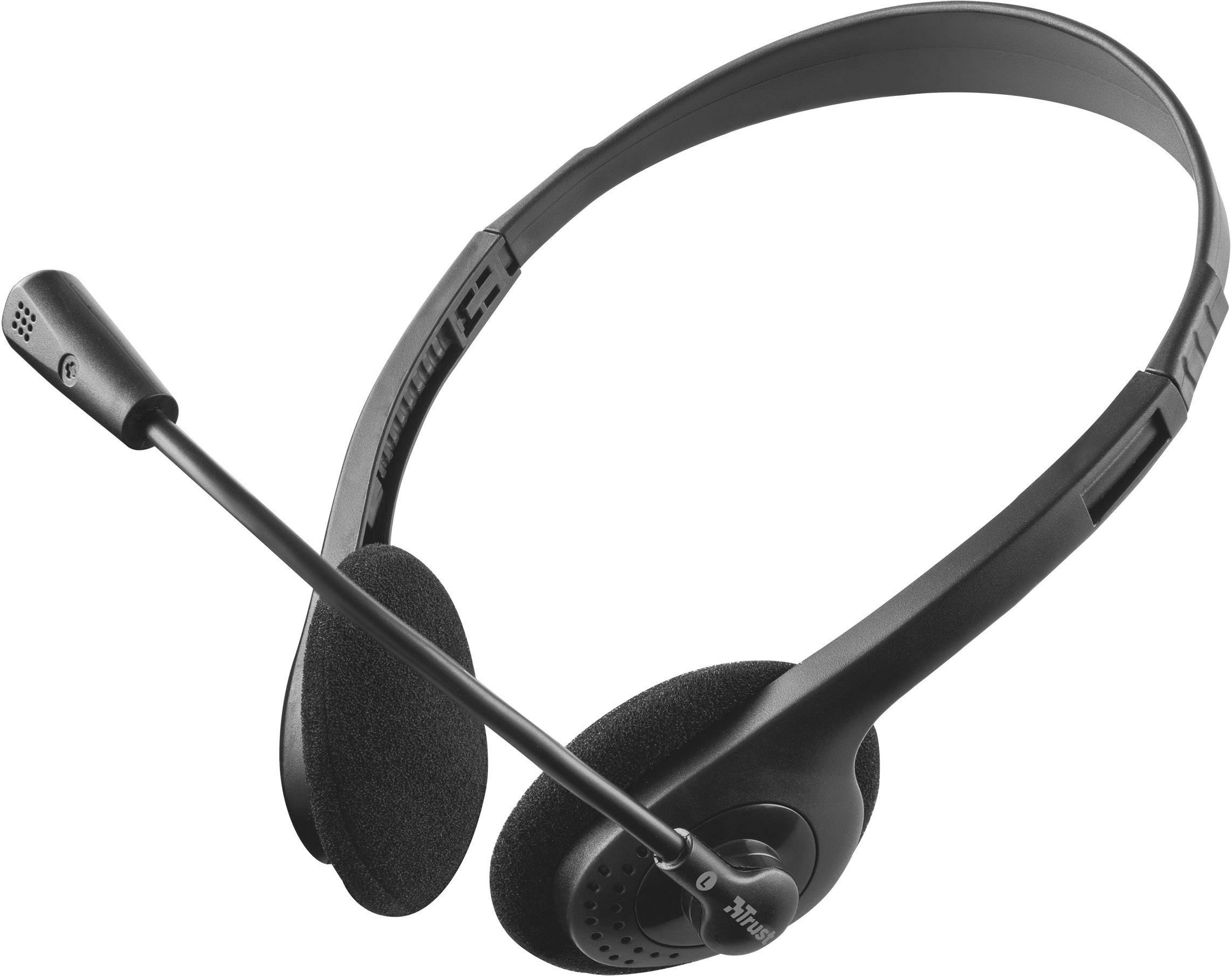 Ein schwarzes, leichtes Headset mit Mikrofonarm und gepolsterten Ohrmuscheln, geeignet für Telefon- oder Computerkommunikation.