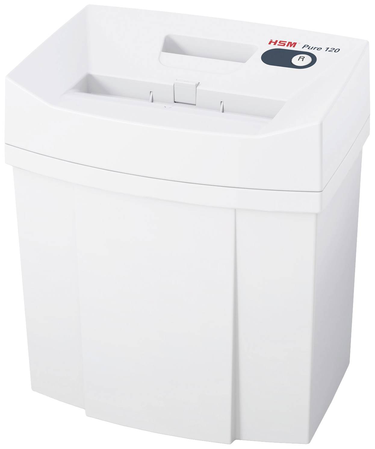 Weißer Aktenvernichter der Marke HSM Pure 120.