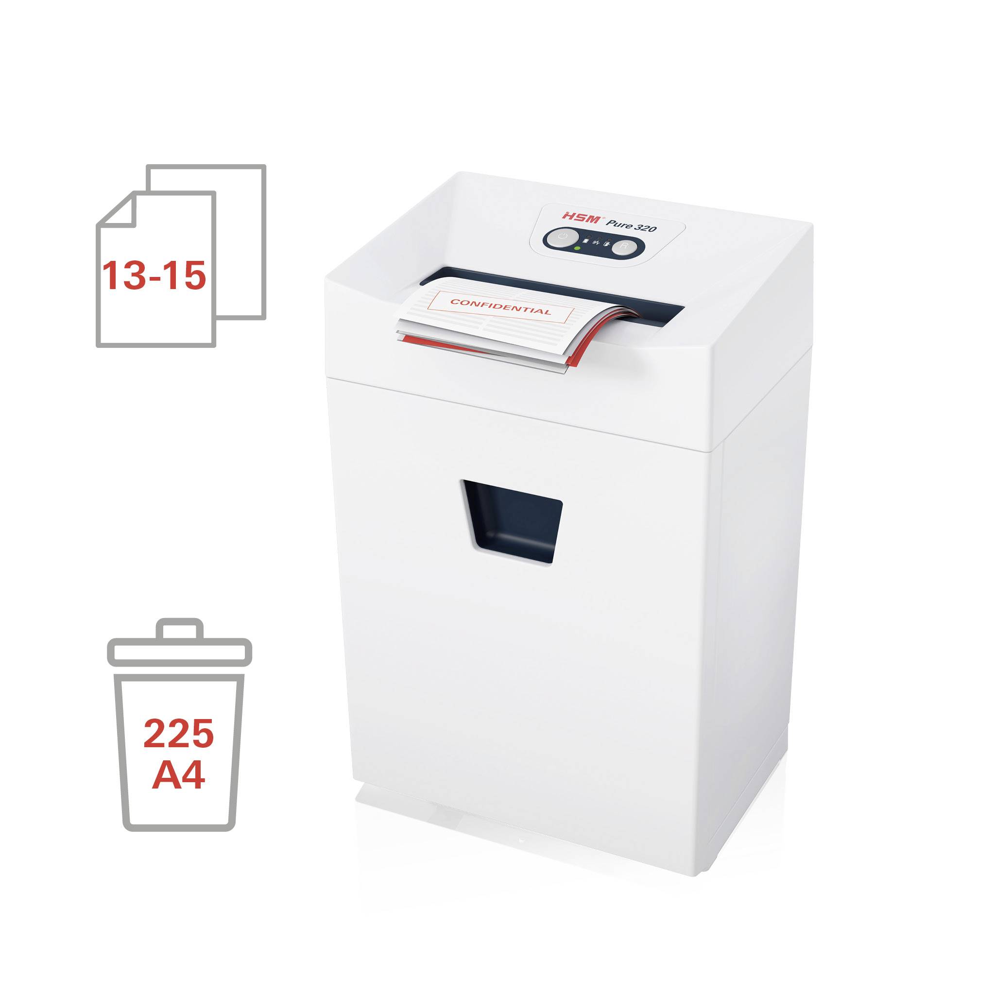 HSM Pure 320 Aktenvernichter 8 Streifenschnitt 3.9 mm 25 l Vernichtet auch Büroklammern, CDs, DVDs, Heftklammern, Kreditkarten