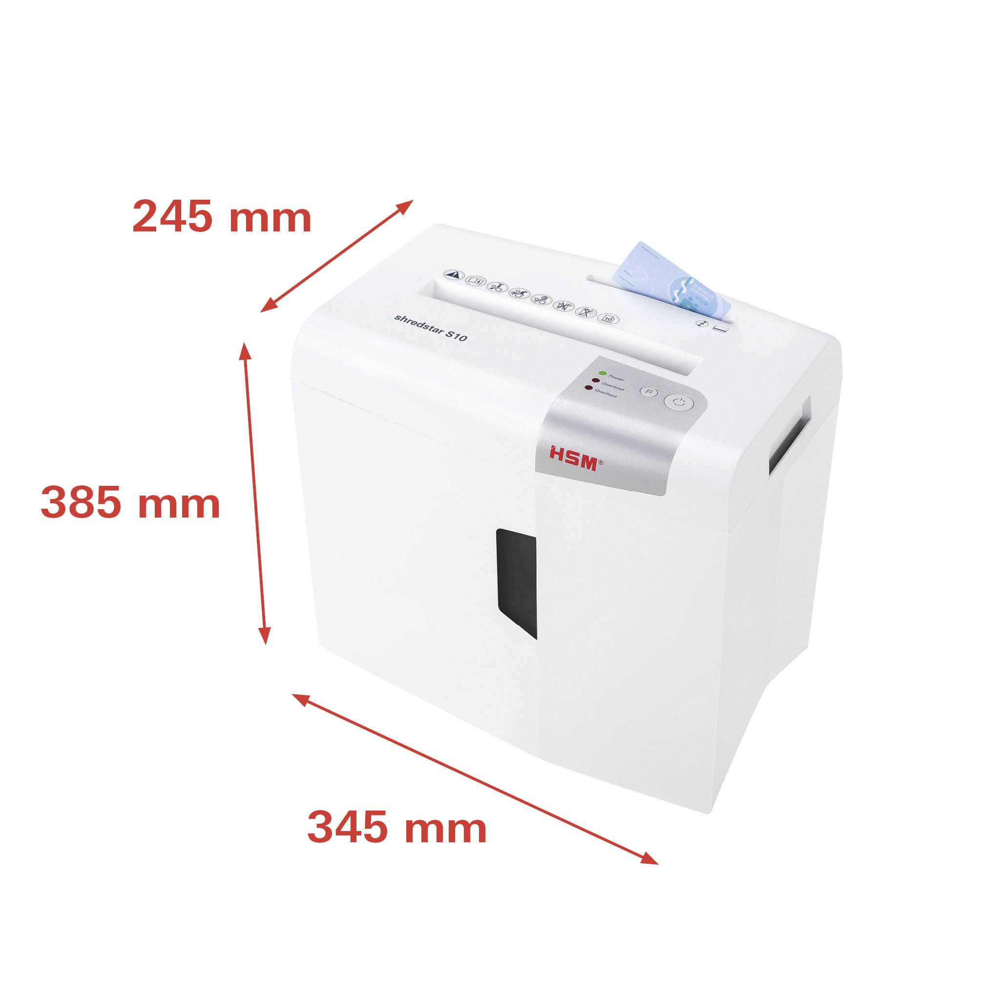 HSM shredstar S10 Aktenvernichter 10 Blatt Streifenschnitt 6mm P-2 18l Vernichtet auch Büroklammern, CDs, DVDs, Heftklammern
