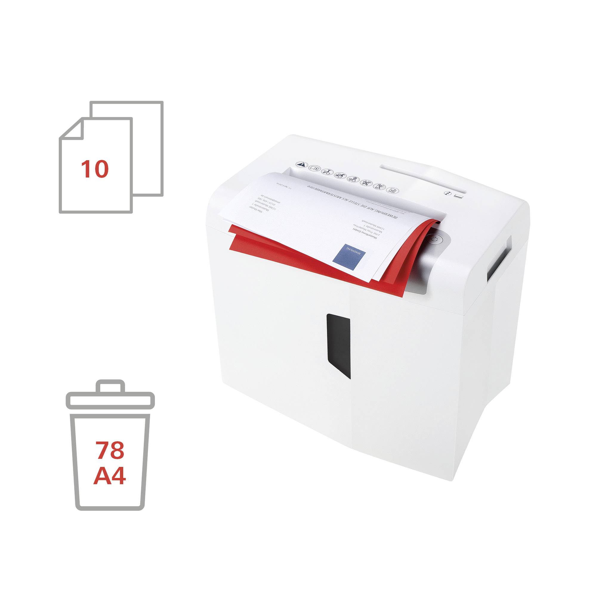 HSM shredstar S10 Aktenvernichter 10 Blatt Streifenschnitt 6mm P-2 18l Vernichtet auch Büroklammern, CDs, DVDs, Heftklammern