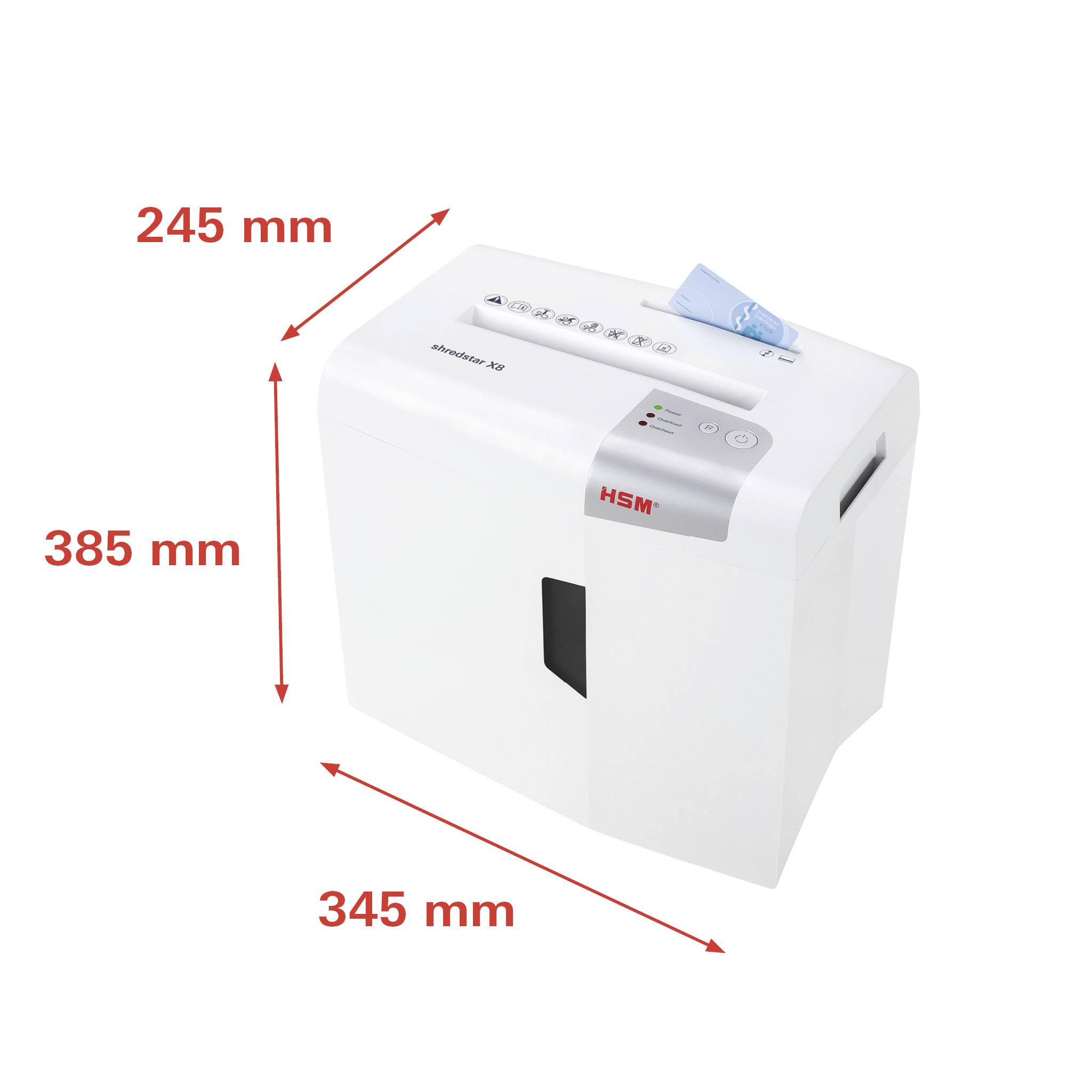 HSM shredstar X8 Aktenvernichter 8 Blatt Partikelschnitt 4.5 x 30mm P-4 18l Vernichtet auch Büroklammern, CDs, DVDs, Heftklammern