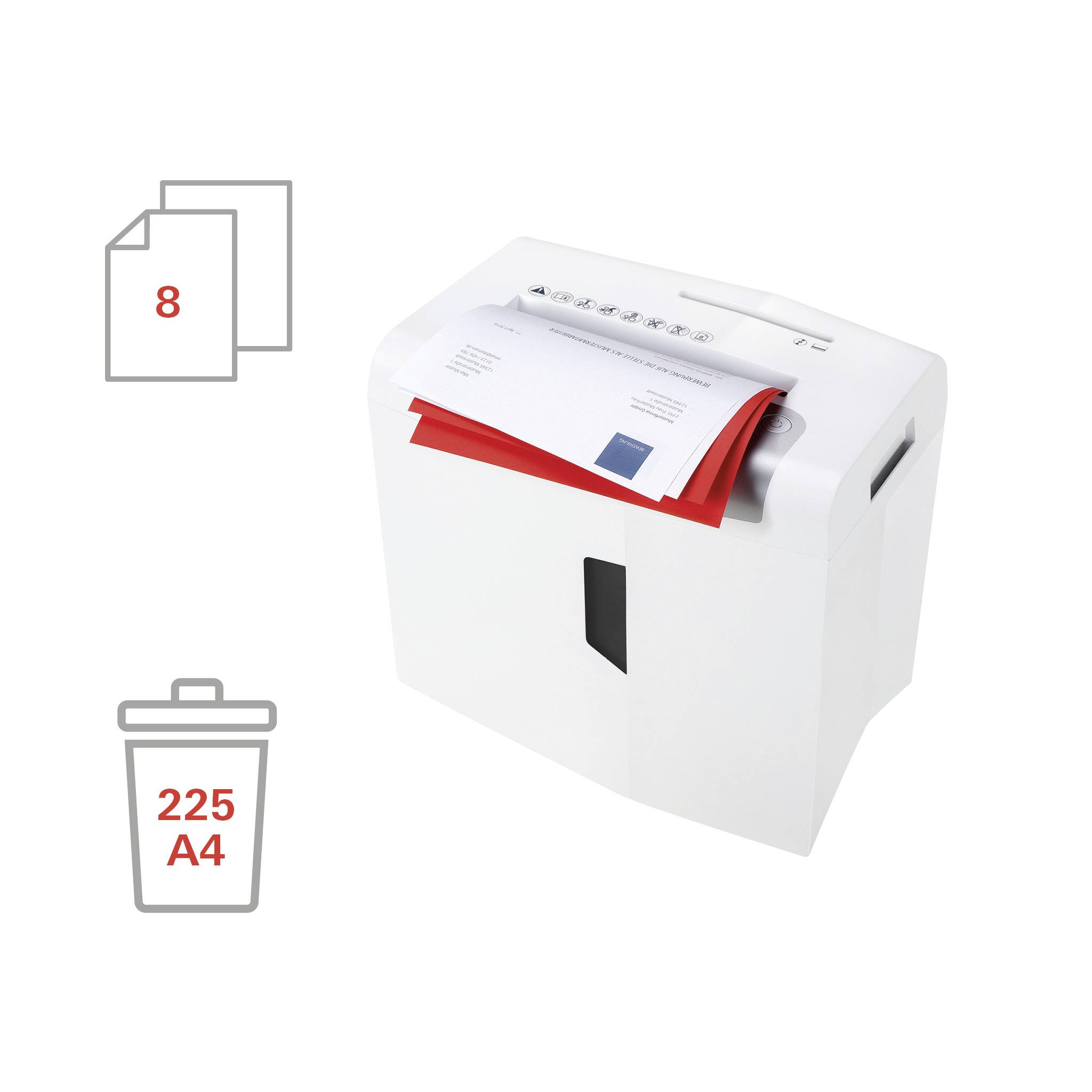 HSM shredstar X8 Aktenvernichter 8 Blatt Partikelschnitt 4.5 x 30mm P-4 18l Vernichtet auch Büroklammern, CDs, DVDs, Heftklammern