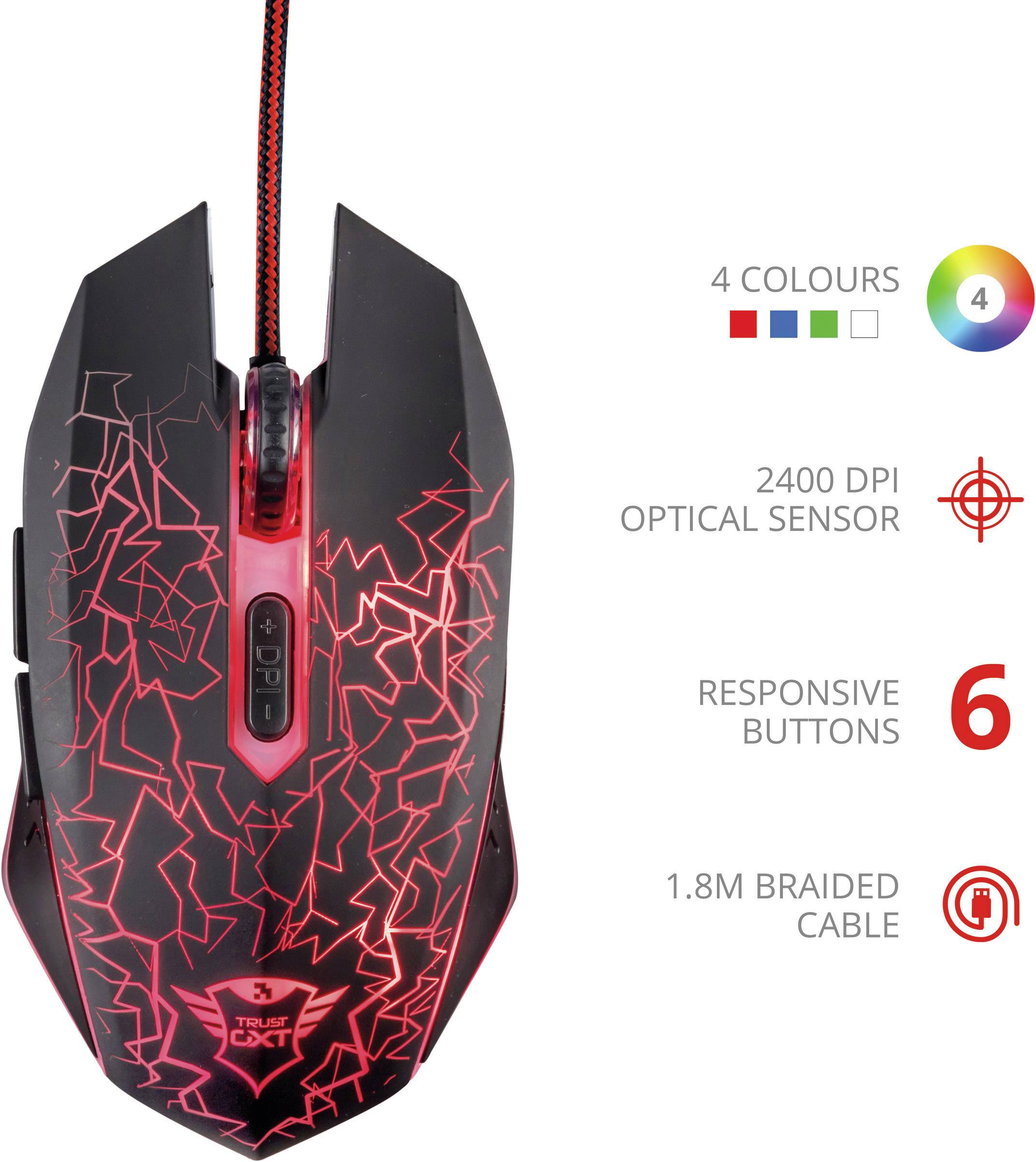 Trust GXT 105 Gaming-Maus USB Optisch Schwarz 6 Tasten 2400 dpi Beleuchtet