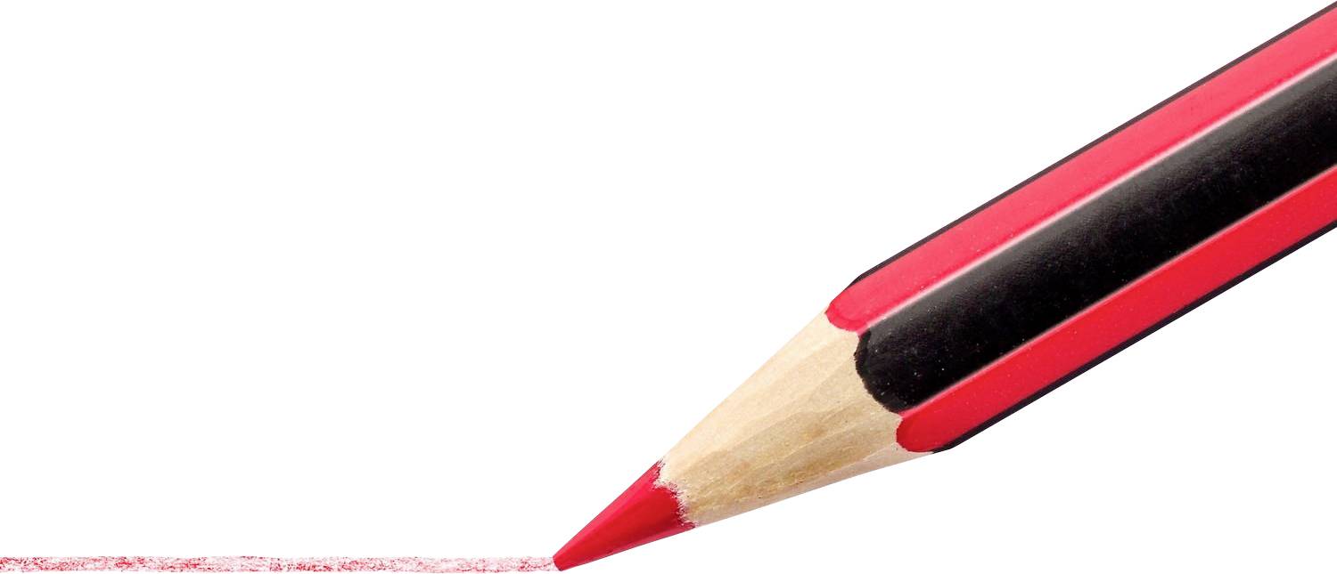 Roter Buntstift mit schwarzem Streifen malt eine schräge Linie auf weißem Hintergrund.