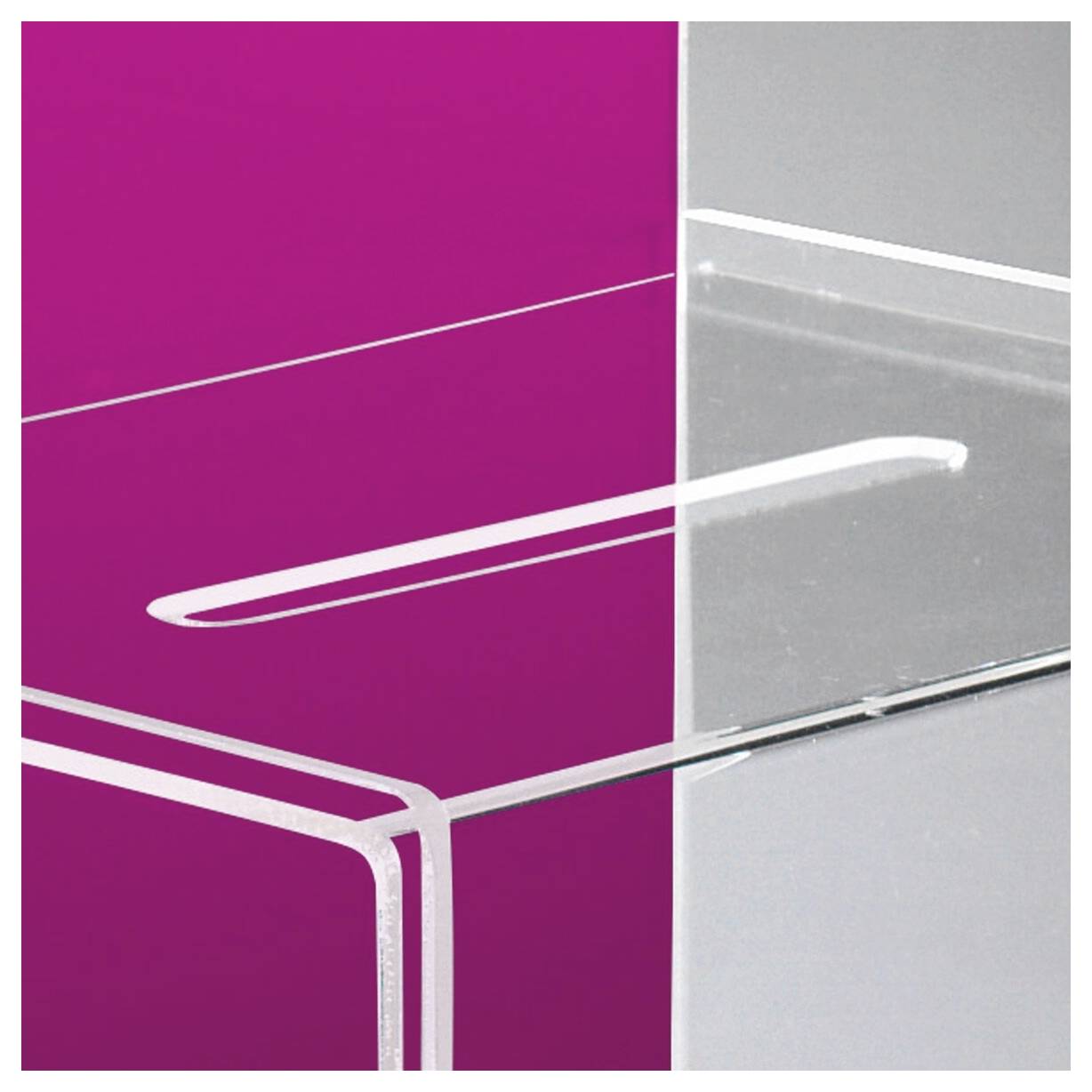 Abstrakte Grafik eines Panels mit Magenta- und Grauteilung und dünnen weißen gekrümmten und diagonalen Linien, die ein modernes Designkonzept suggerieren.