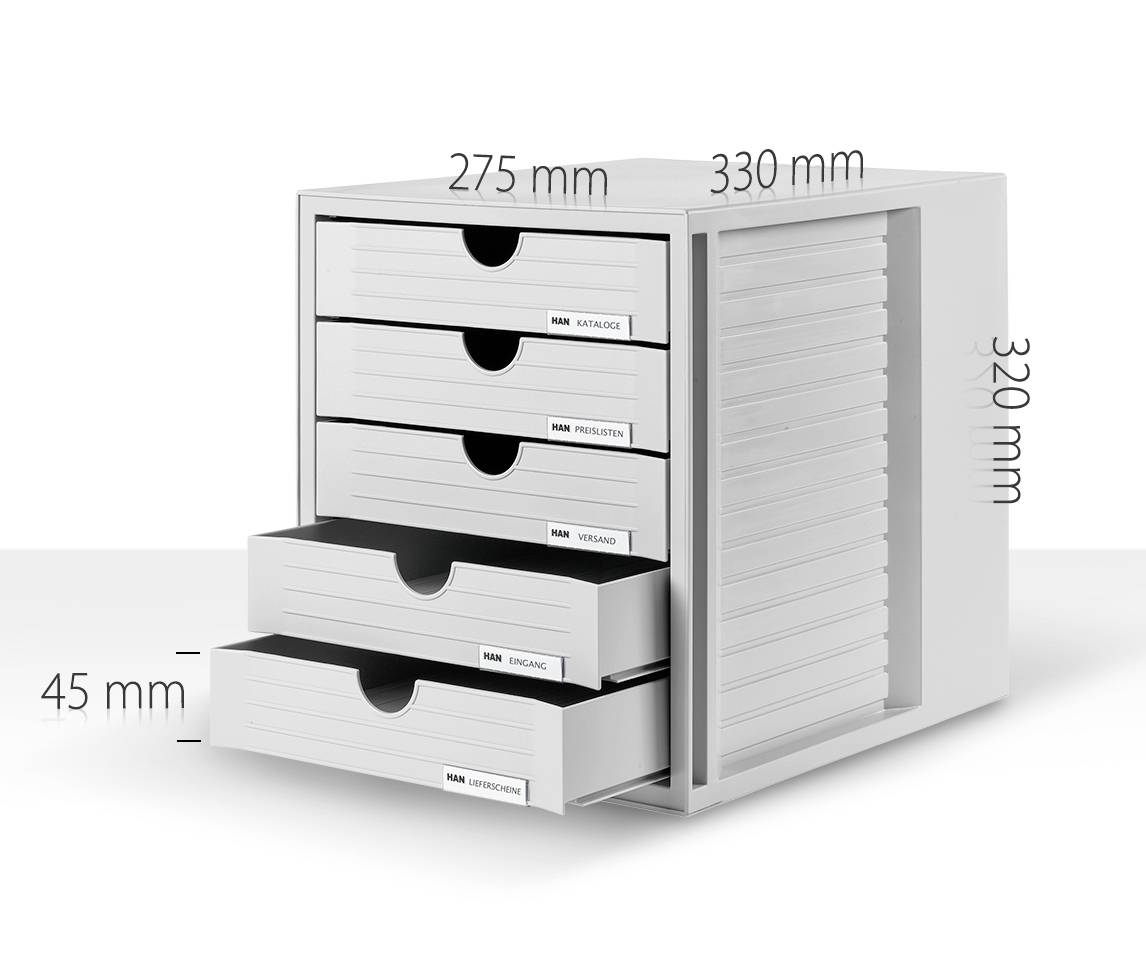 HAN Systembox 1450-64 Schubladenbox Grau DIN A4 Anzahl der Schubfächer: 5