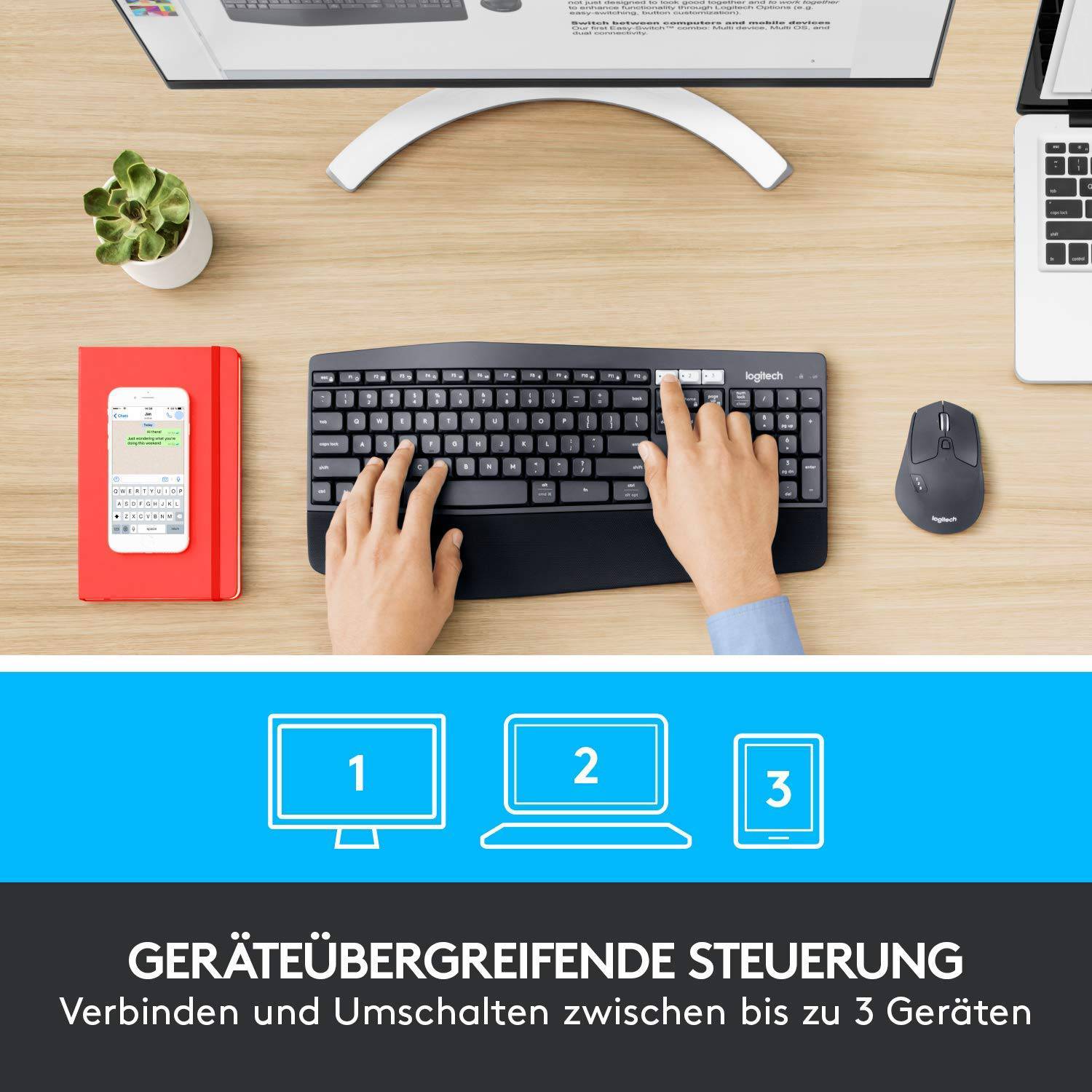 Logitech MK850 Performance Funk Tastatur, Maus-Set Ergonomisch Deutsch, QWERTZ Schwarz