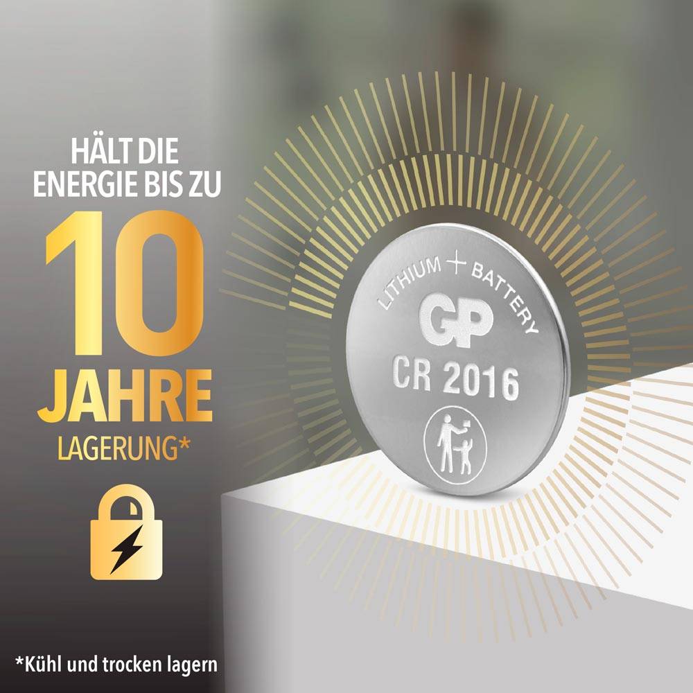 Lithium-Batterie CR 2016, hält Energie bis zu 10 Jahre Lagerung. Kühl und trocken lagern.