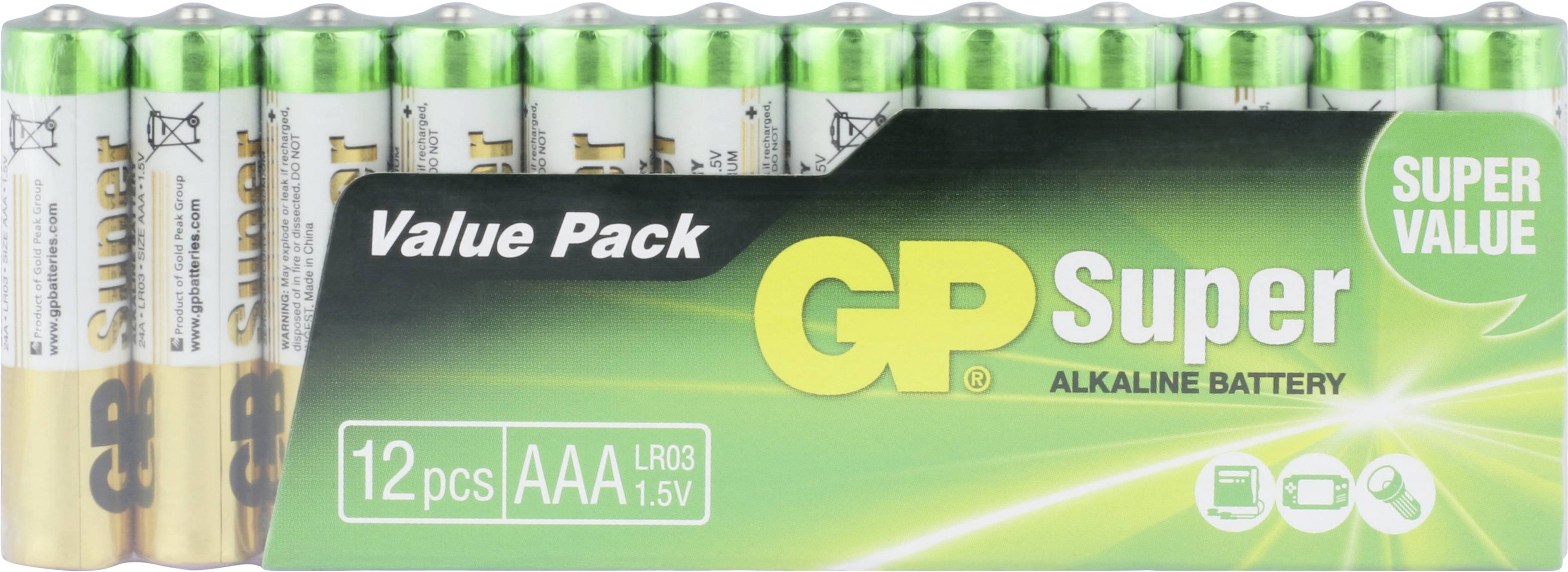 GP Super Micro (AAA)-Batterie Alkali-Mangan 1.5 V 12 St.