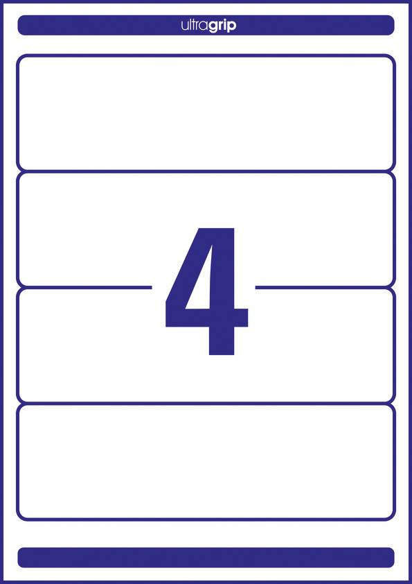 Ein Blatt Etikettenpapier mit der großen Zahl '4' in der Mitte. Oben steht 'ultragrip'.