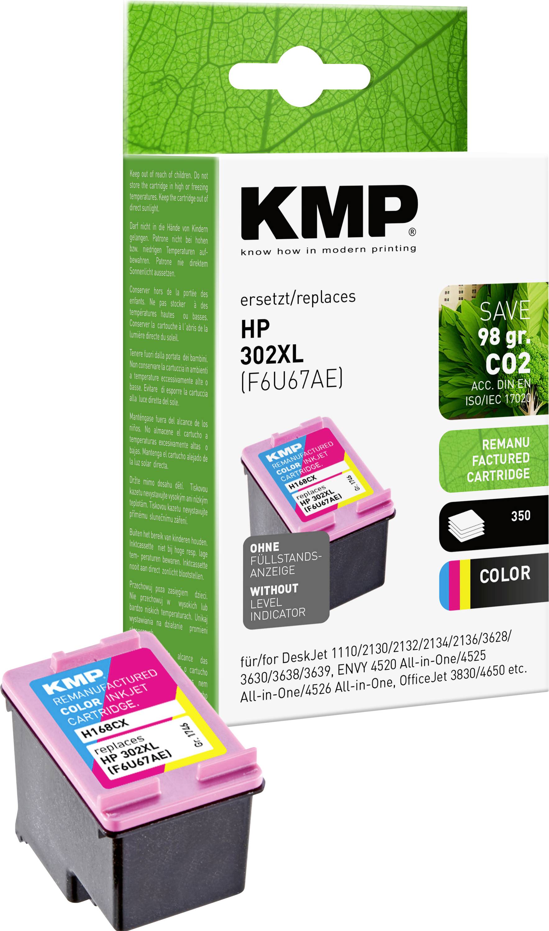 Tintenpatrone KMP für HP Drucker, Modell 302XL, Farbe, Verpackung spart 98g CO2. Kompatibel mit mehreren DeskJet und ENVY Modellen.