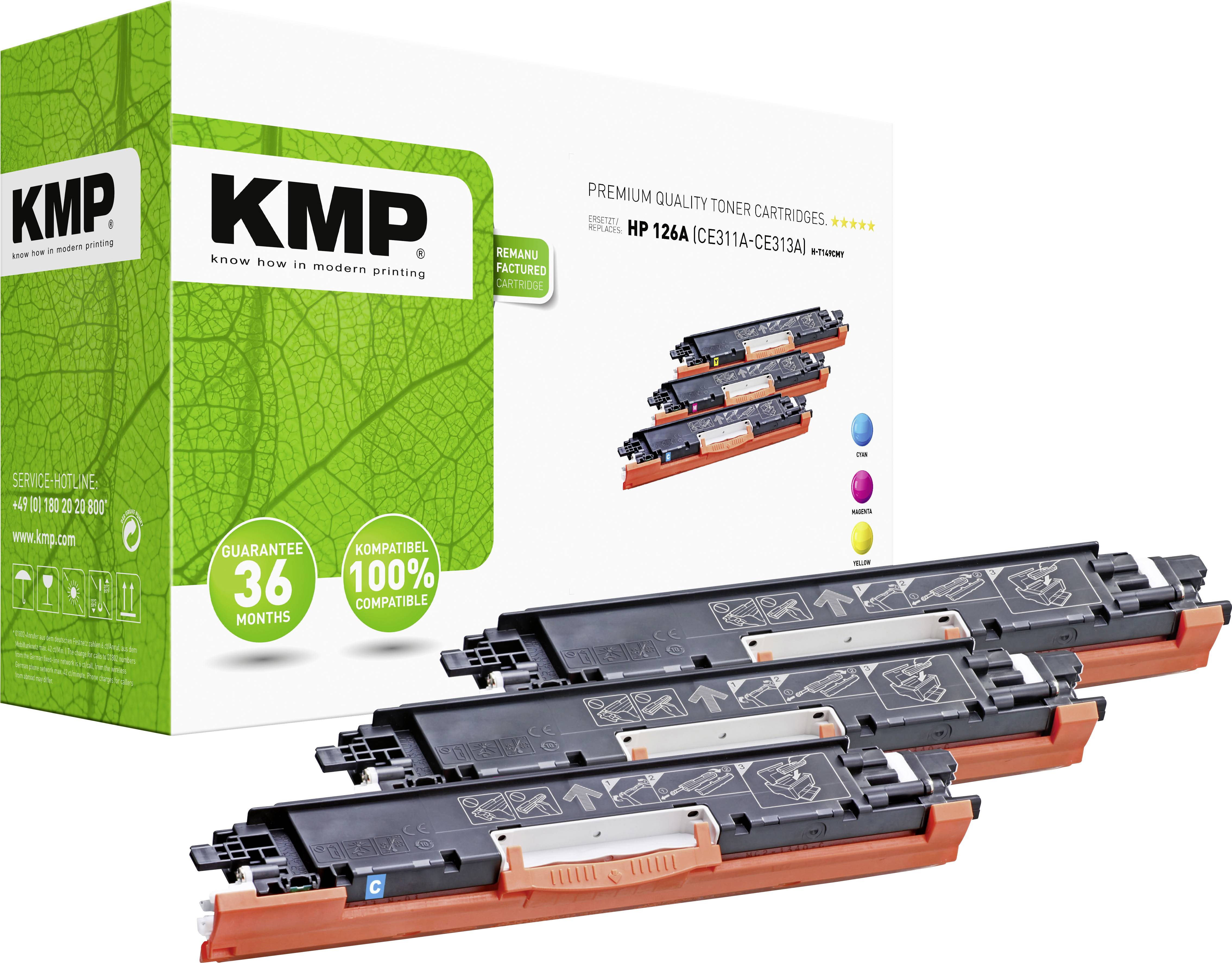 KMP Toner ersetzt HP 126A, CE311A, CE312A, CE313A Kompatibel Kombi-Pack Cyan, Magenta, Gelb 1000 Se