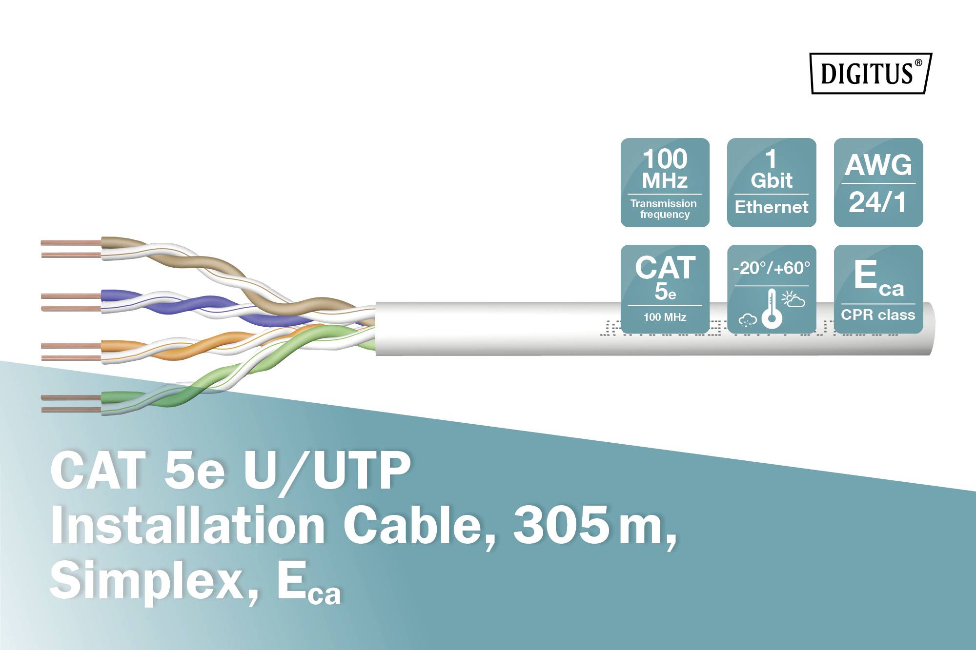 Digitus DK-1511-V-305-1 Netzwerkkabel CAT 5e U/UTP 0.2 mm² Lichtgrau (RAL 7035) 305 m