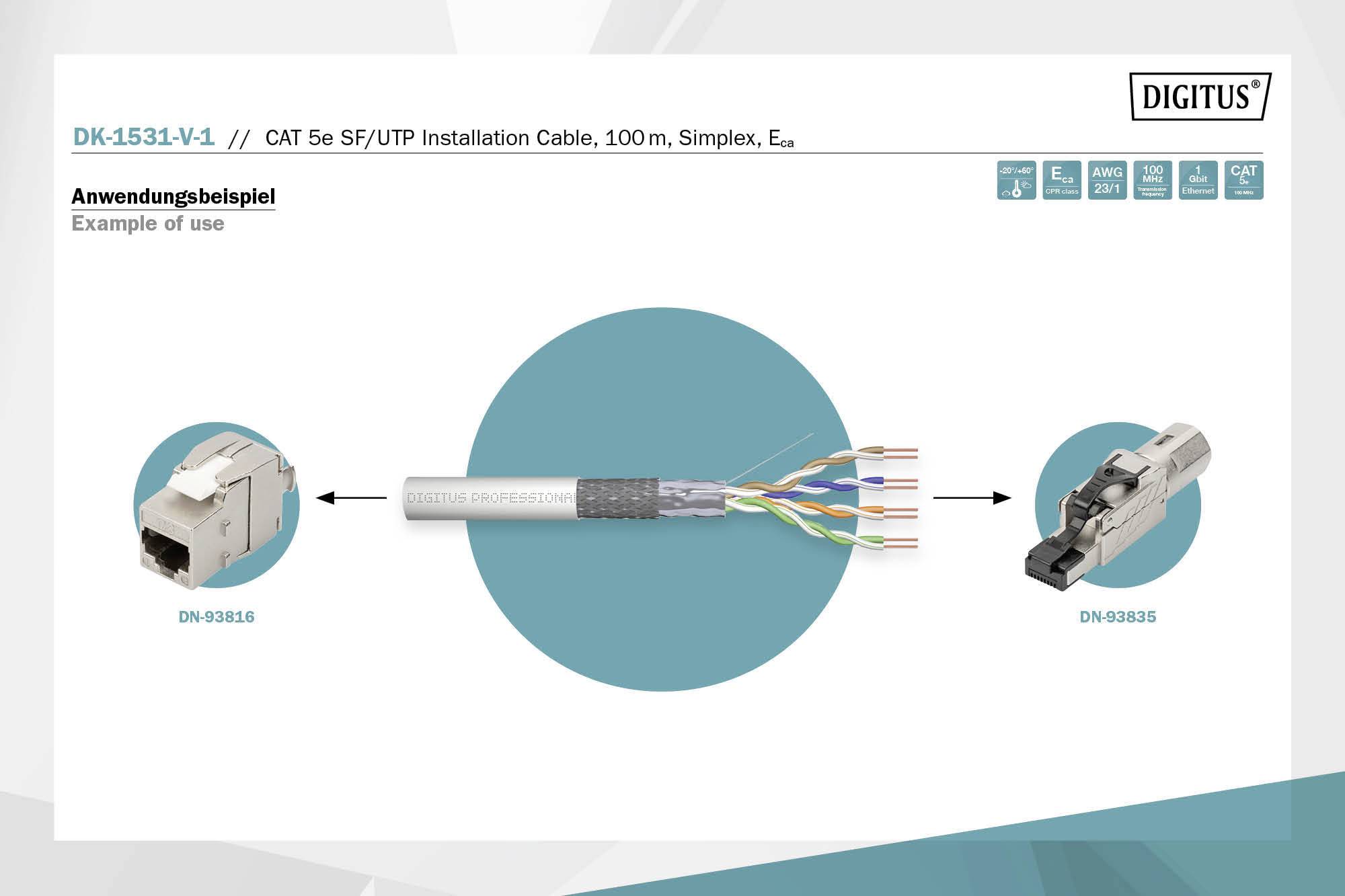Digitus DK-1531-V-1 Netzwerkkabel CAT 5e SF/UTP 0.20mm² Lichtgrau (RAL 7035) 100m