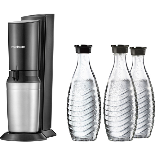 Sodastream Wassersprudler Crystal digitalo 3 2.0 | Titan Glaskaraffen inkl. Promopack 1 CO2-Zylinder, und