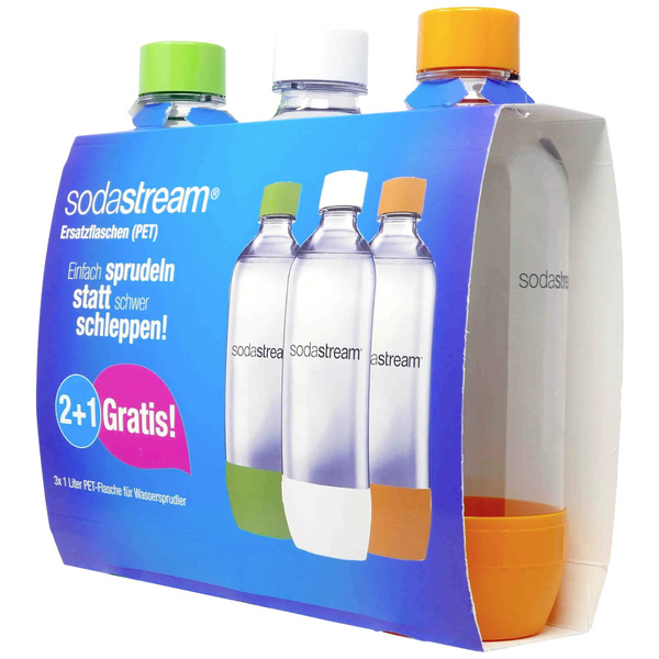 Sodastream PET-Flasche PET Sprudlerflaschen 1 Liter 2+1-Pack Orange, Weiß, Grün