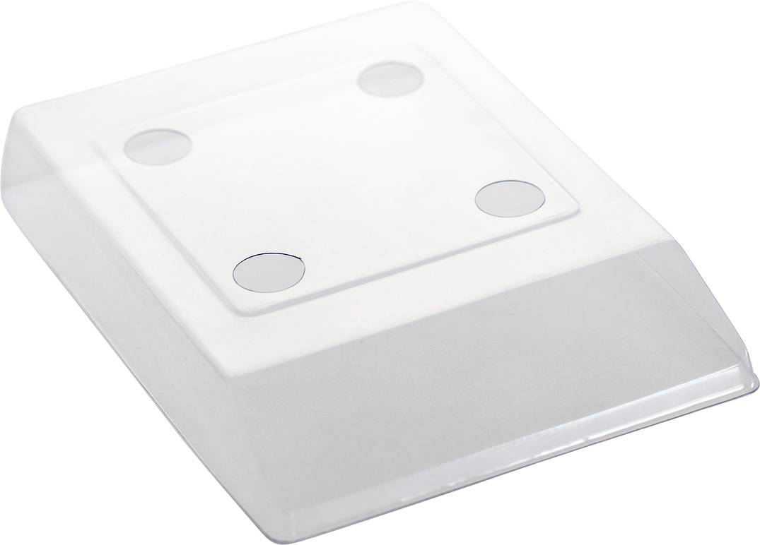 Eine transparente Kunststoffabdeckung mit vier runden Erhebungen an den Ecken. Verwendet zur Oberflächenabdeckung.