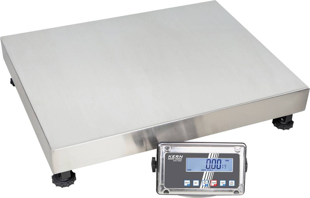 Metallplattformwaage mit digitalem Display, zeigt '0,00 kg'. Eignet sich für genaue Gewichtsmessungen in industriellen Umgebungen.