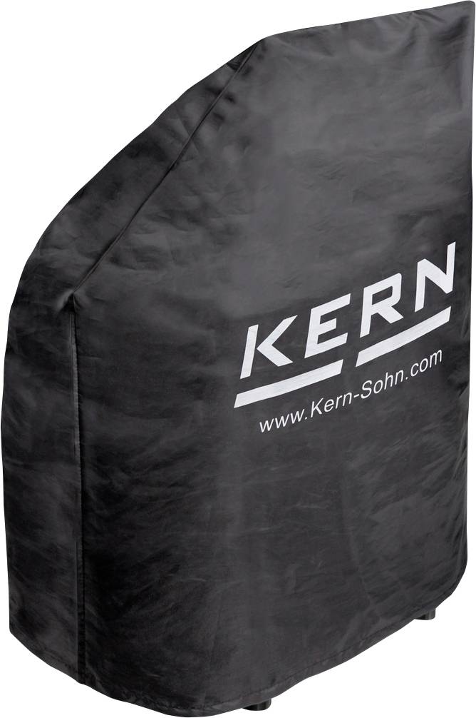 Schwarze Abdeckhaube für ein Gerät. Aufschrift: 'KERN www.Kern-Sohn.com'. Vorderansicht mit seitlicher Perspektive.