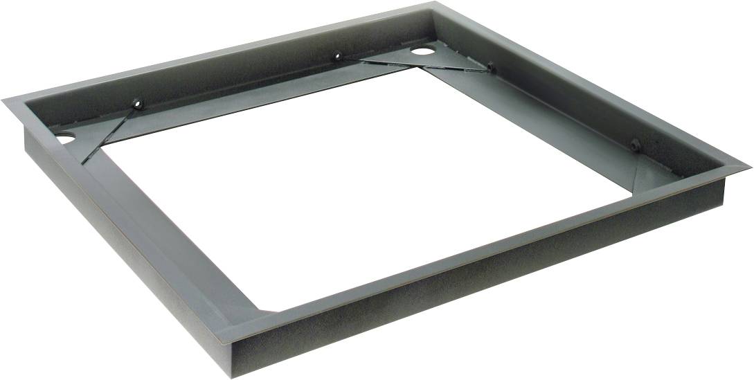 Metallrahmen in quadratischer Form, dunkelgrau, mit diagonalen Verstrebungen. Geeignet als Stütze oder Halterung in Konstruktionen.