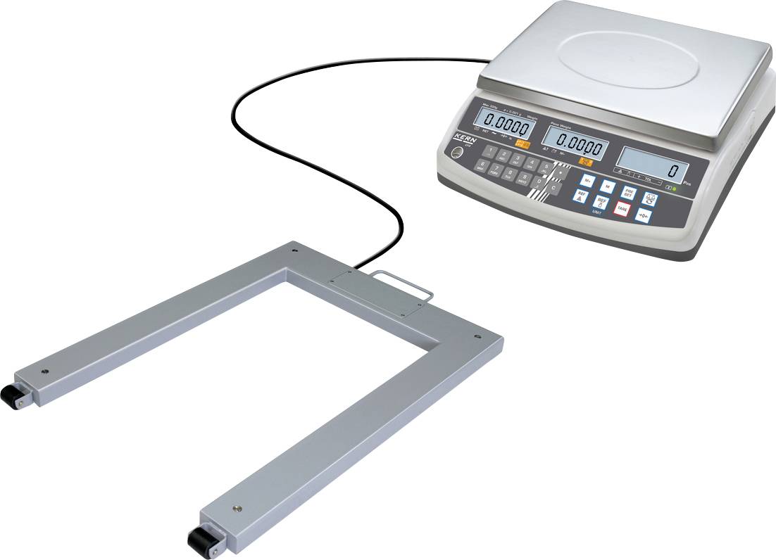 Elektronische Waage mit Display; zeigt Nullen, verbunden mit einer robusten Wiegeplattform. Ideal für präzises industrielles Wiegen.