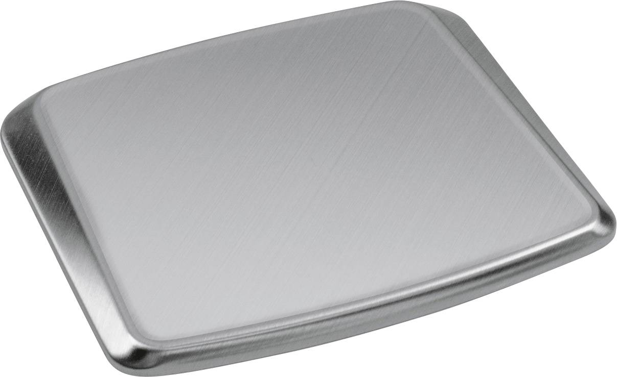 Rechteckiges Metallstück in gebürsteter Optik, leicht abgerundet.