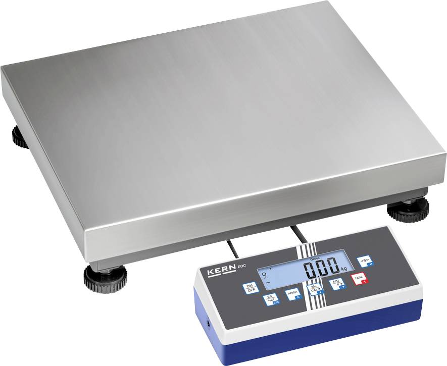 Elektronische Waage mit digitalem Display, zeigt '0,00 kg' an. Edelstahloberfläche, geeignet für industrielle Anwendungen.