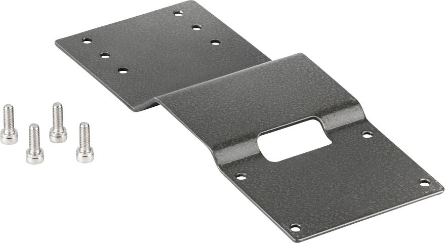 Metallwinkel mit mehreren Löchern und vier Schrauben. Geeignet für die Montage an Wänden oder anderen Oberflächen.