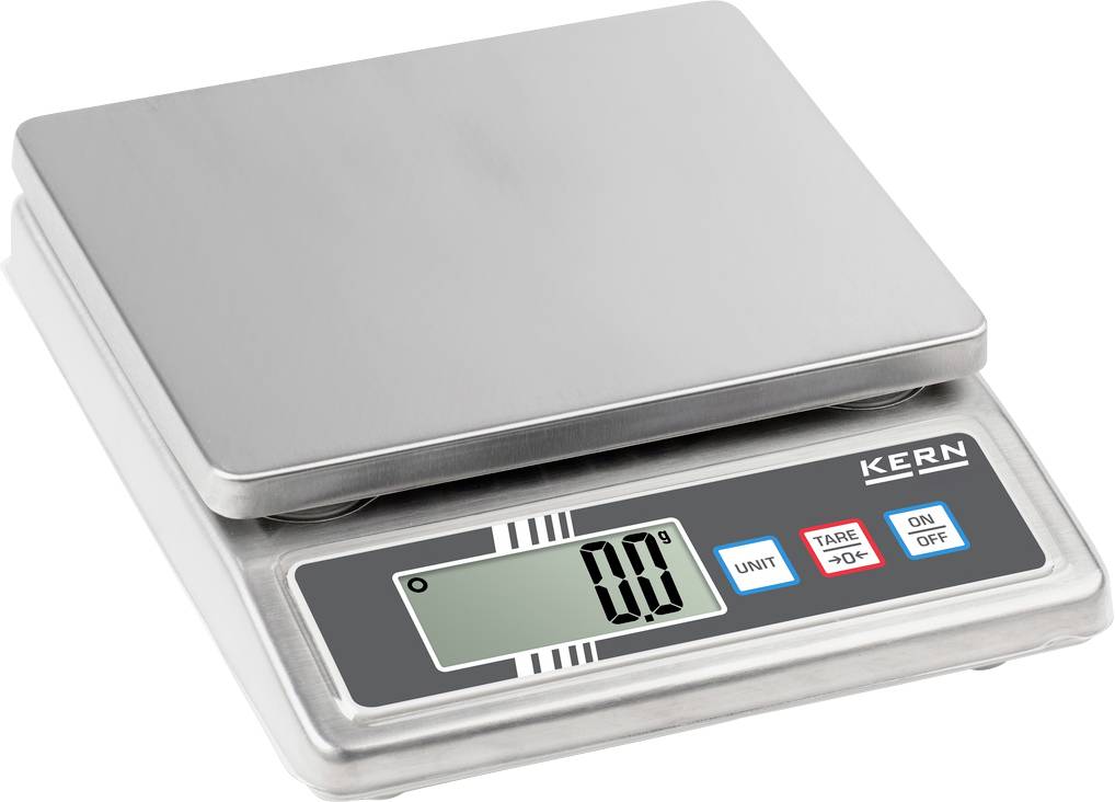 Elektronische Edelstahl-Waage mit digitalem Display. Labels: 'UNIT', 'TARE', 'ON/OFF'. Ideal für präzise Gewichtsmessungen.
