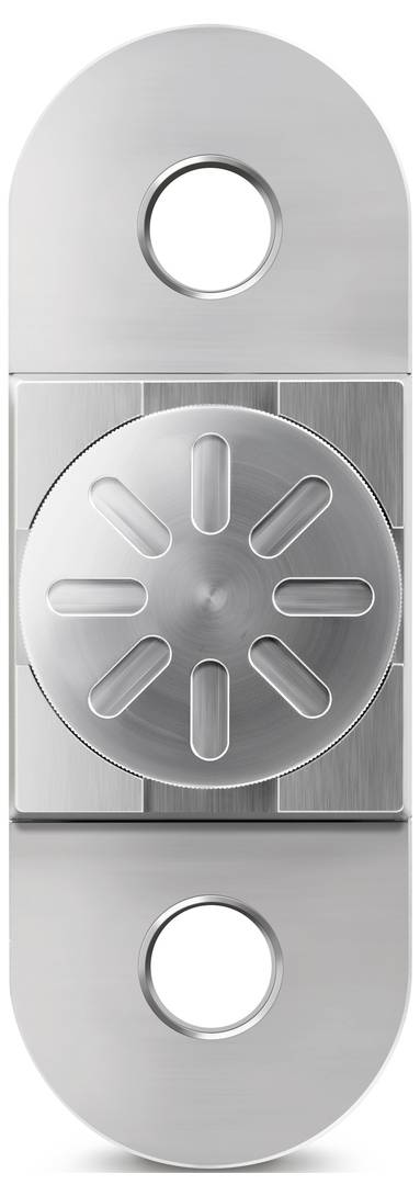 Metallischer Sicherheitsriegel mit Drehmechanismus und zwei Befestigungslöchern an den Enden für Tür- oder Fensterverstärkung.